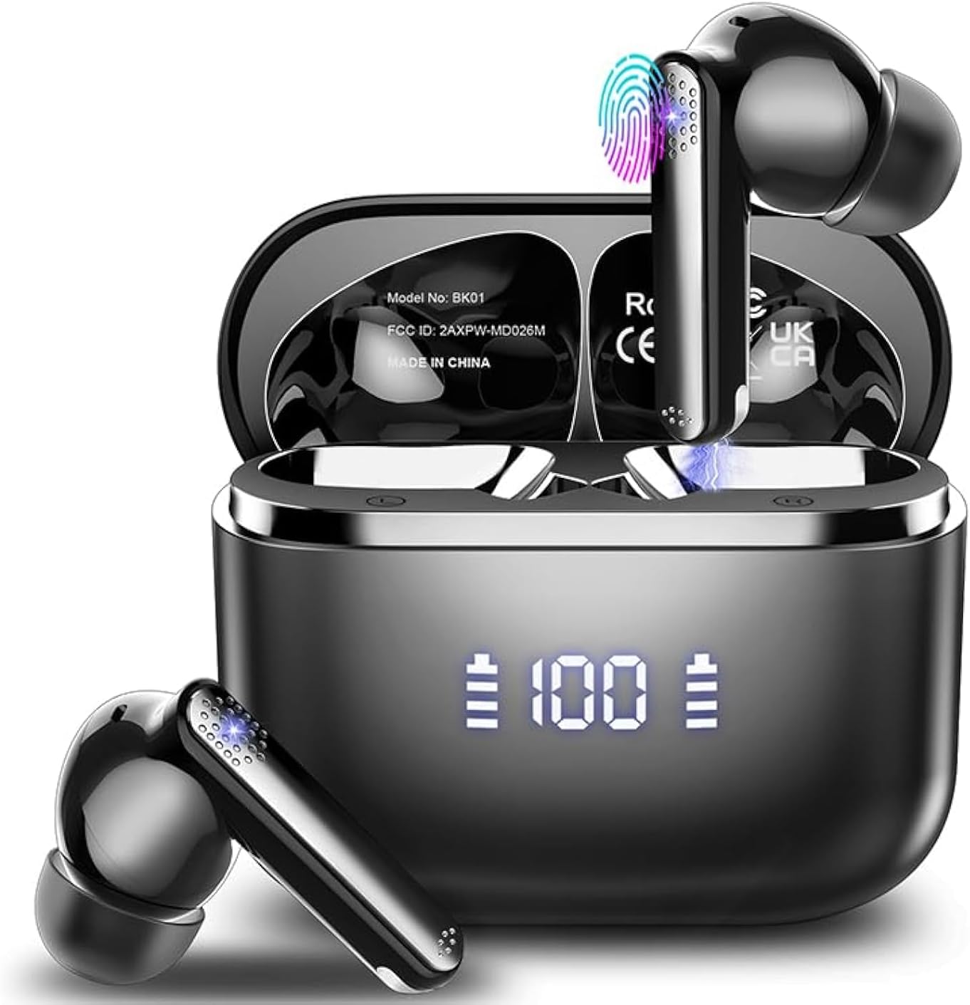 Wireless Earbuds, Bluetooth 5.3 Headphones Stereo Bass with Noise Cancelling Mic, 48Hrs Playtime in Ear Ear Buds with LED Power Display Charging Case, IPX7 Waterproof Earphones for Android iOS Sports