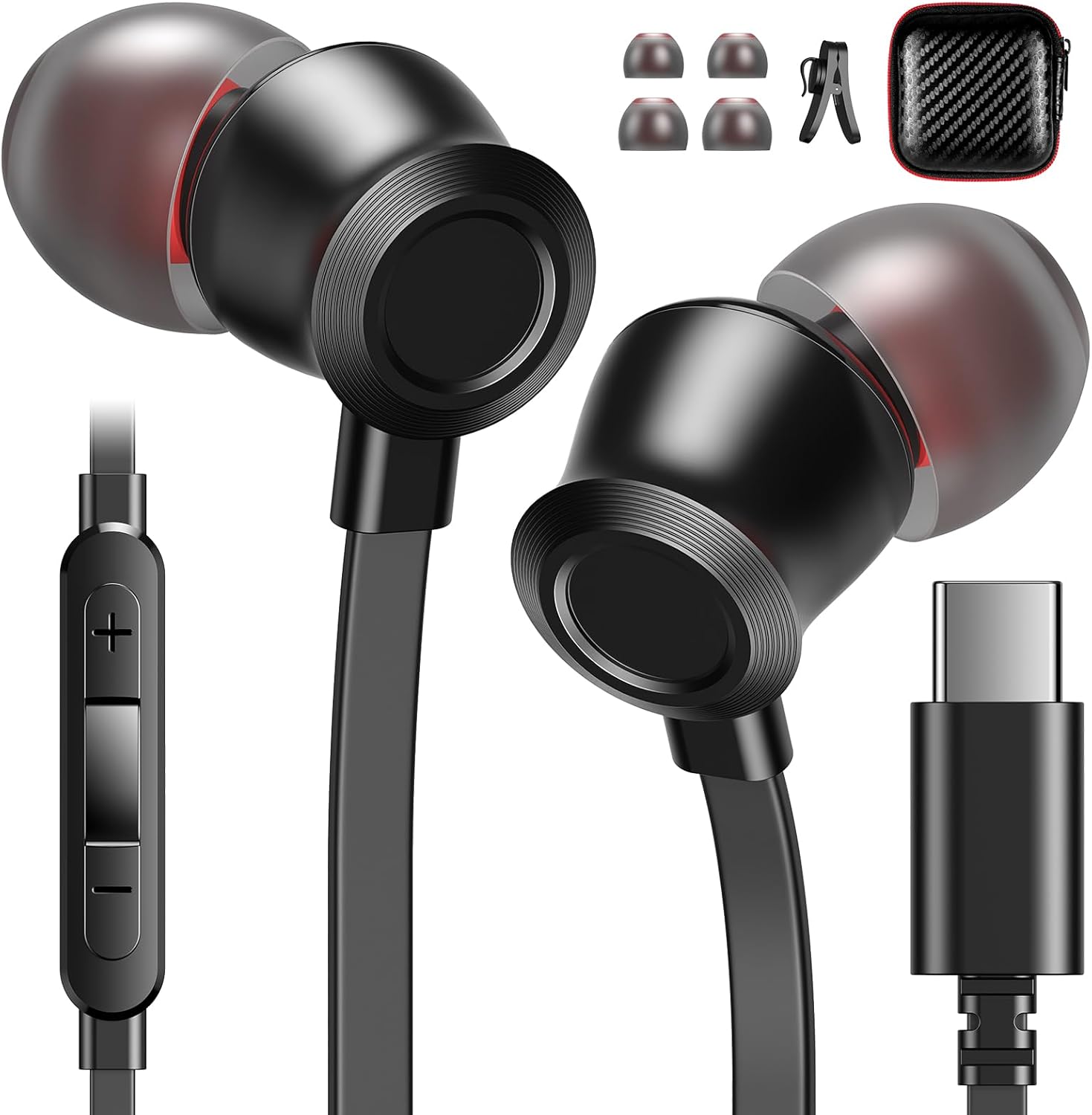 USB C Headphones Wired Earbuds for iPhone 16 Pro Max in-Ear Noise Canceling Type C Earphones Microphone Volume Control for Google Pixel 8 Pro Samsung S24 Ultra S23 FE Z Flip Fold 6 iPad Air iPhone 15