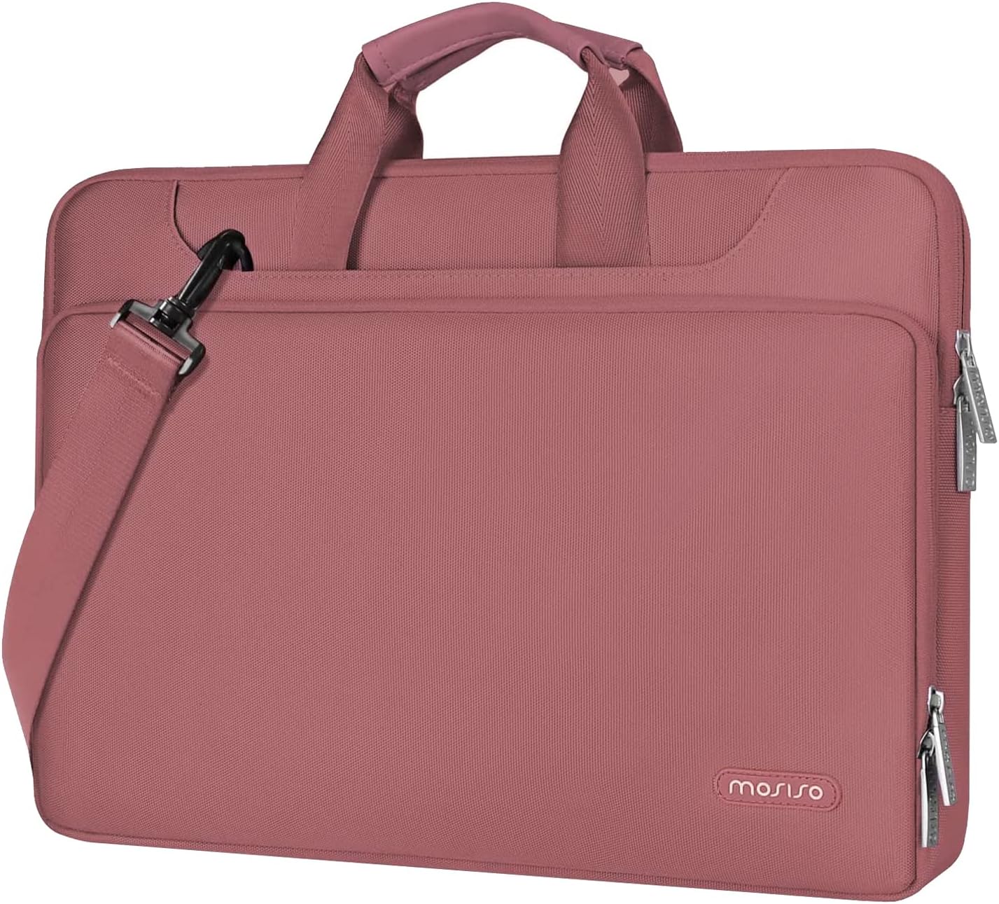 MOSISO 360 Protective Laptop Shoulder Bag Compatible with MacBook Air 15 inch M2 A2941 2023/Pro 16 inch M3 M2 M1 2023-2019, 15-15.6 inch Notebook,Matching Color Sleeve with Belt, Dusty Rose