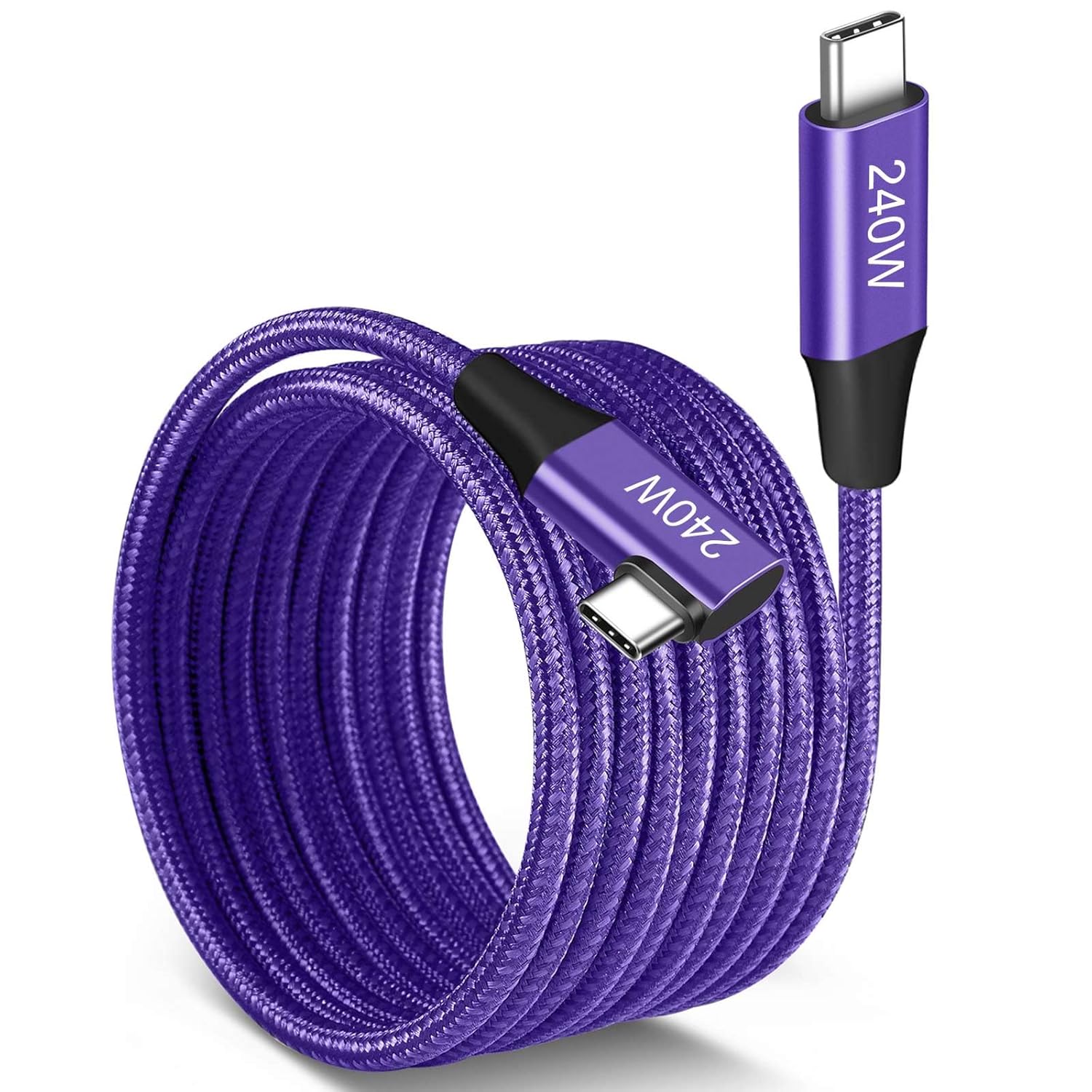 Single Right 240W USB-C to USB-C Cable 15FT Purple, Super Fast Charging Type-C to Type-C Charger Cable Braided Compatible with MacBook Pro/Air, iPad Pro,Samsung Galaxy S23/S22,PS5/PS4,Switch,Laptops