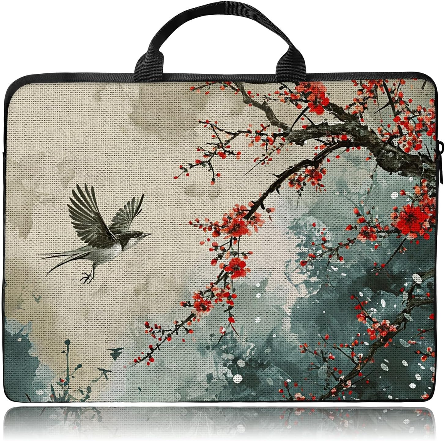 Hummingbird Peach Blossom Laptop Sleeve Case, 14 15 15.4 15.6 inch Laptop Bag Case with Handle for Women Girls Men, Traveling Laptop Sleeve Compatible with MacBook, HP, Dell, Lenovo