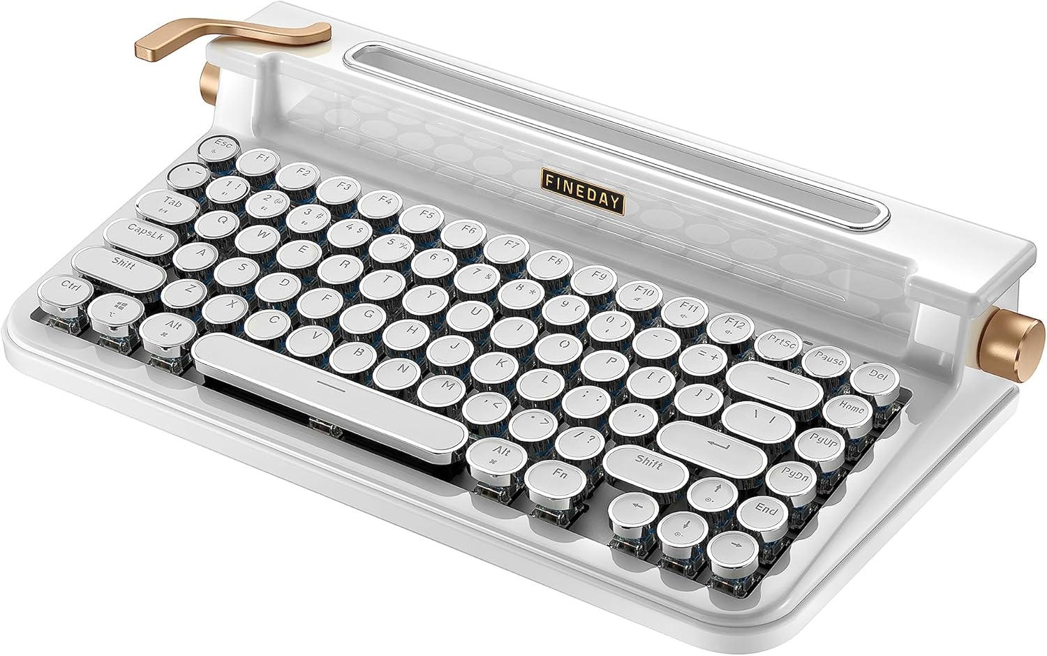 FINEDAY Keyboard 3.0, Blue Switch, Retro Mechanical Keyboard, Typewriter Designed, Bluetooth 5.0 & USB up to 4 Devices, for Desktop PC/Laptop Mac/Phone (83 ABS Keycap – White)