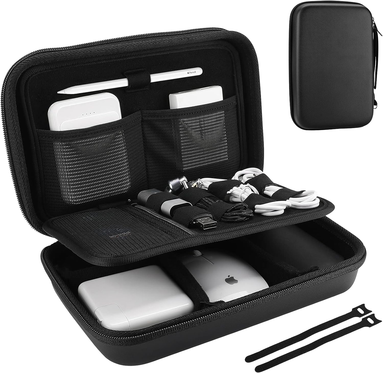 ProCase Hard Travel Electronic Organizer Case for MacBook Power Adapter Chargers Cables Power Bank Apple Magic Mouse Apple Pencil USB Flash Disk SD Card Small Portable Accessories Bag -L, Black