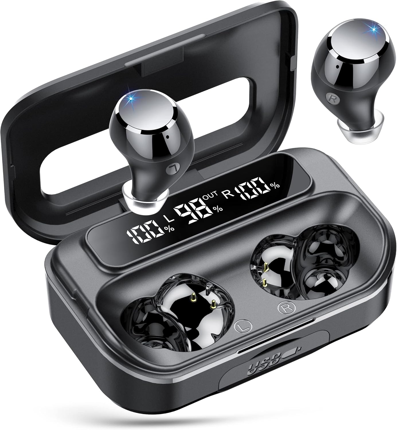 Bluetooth 5.3 Wireless Earbuds with Deep Bass, 100H Playtime, LED Display, IP7 Waterproof – For iOS