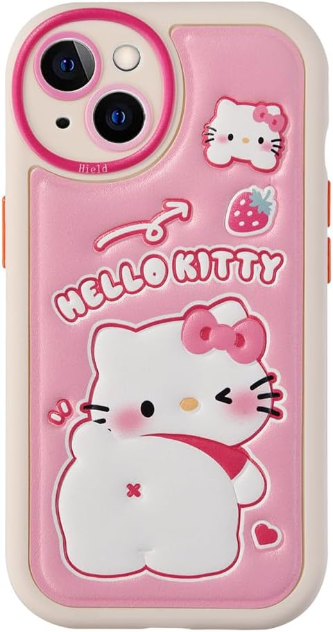 Case for iPhone 13/14/15 Cartoon Case, Kawaii Cute Silicone 3D Cover for Kids Girls and Womens (Pink Cat, 13/14/15 Case)