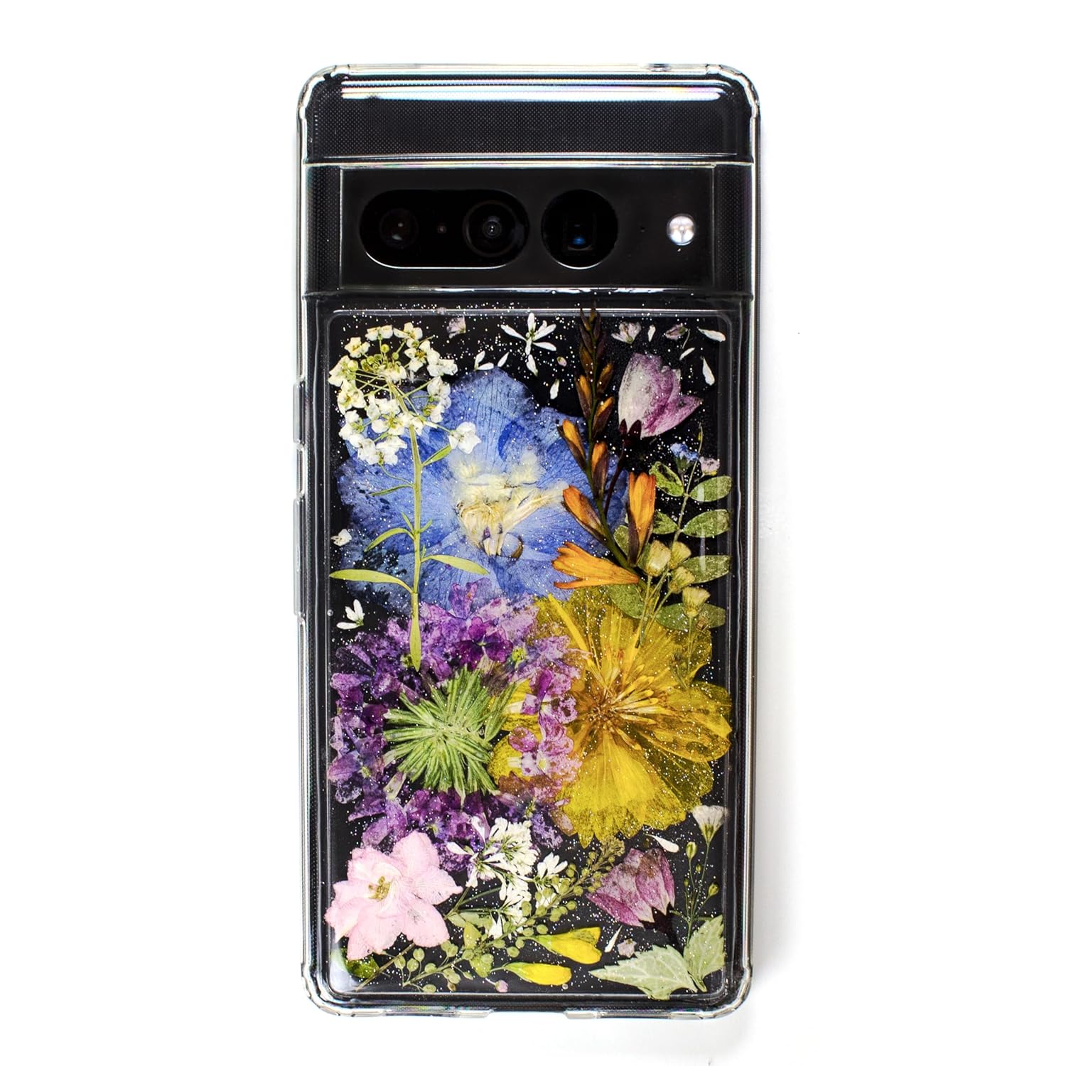 Pressed flower foral Phone cases cover for Google Pixel 7 skin cover case, Soft silicone rigid back Clear Bumper protective, (For Pixel 7)