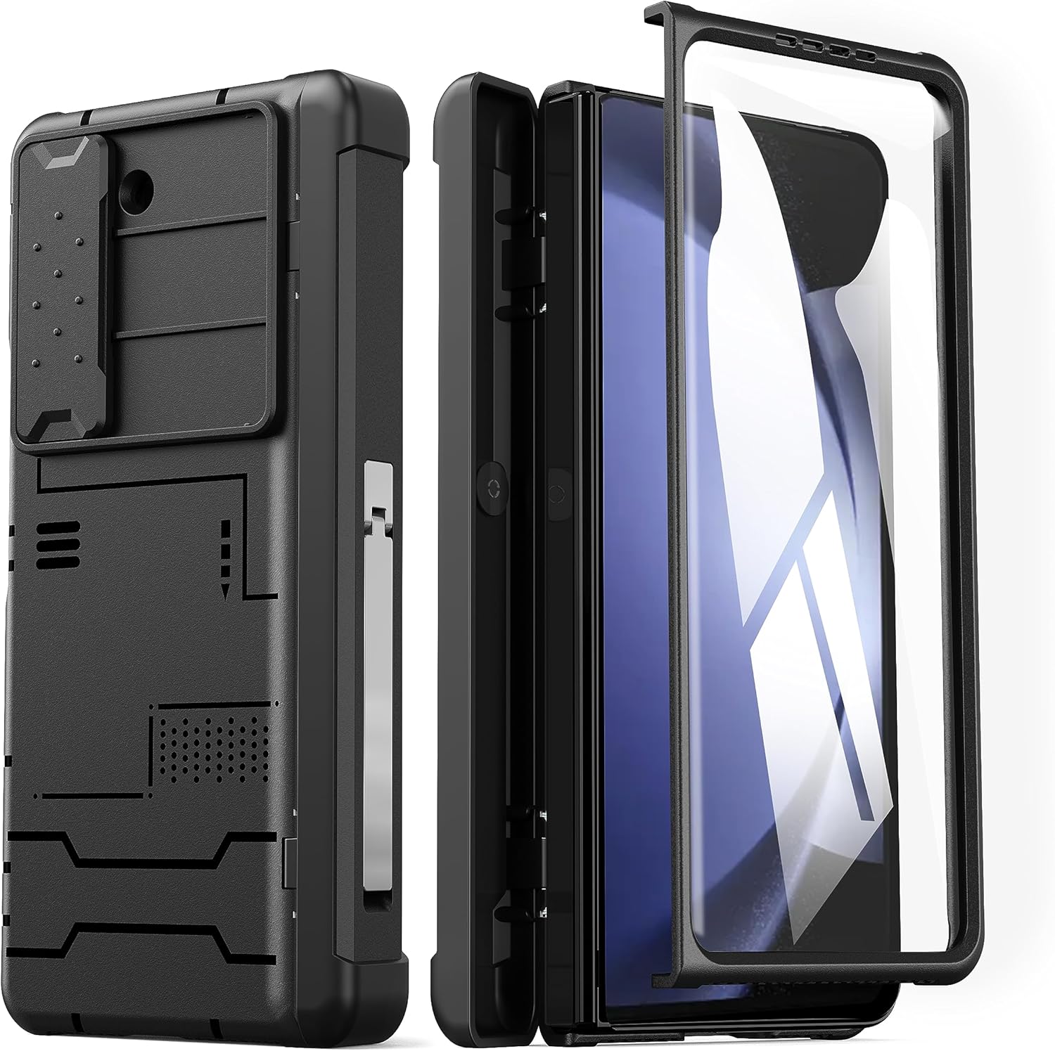 Samsung Galaxy Z Fold 5 Case with Hinge Protection Build-in [Front Screen Protector] [Camera Cover & Kickstand] - Hard PC Protection Cover for Galaxy Z Fold 5 (Black)