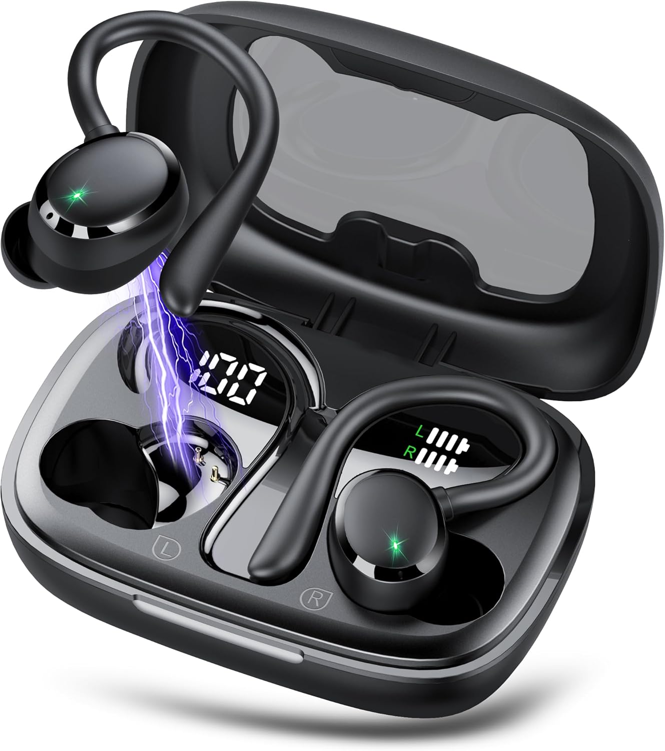 Tiksounds Wireless Earbuds, Bluetooth 5.3 Headphones, 72Hrs Deep Bass Ear Buds with Earhook, Bluetooth Earbuds with 4 ENC Noise Canceling Mic, LED Display Earphones, IP7 Waterproof Earbud for Sport