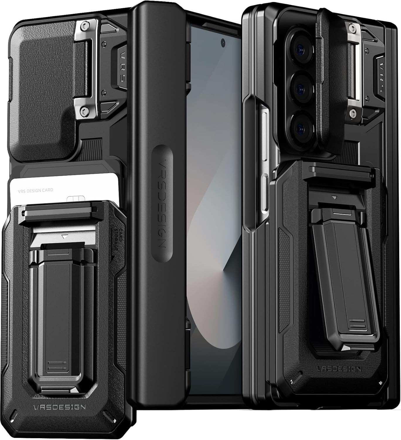 VRS DESIGN Origin Case for Galaxy Z Fold 6 (2024), Premium Wallet Case Card Holder Case [2 Cards] Built-in Kickstand & Camera Protection Rugged Design Compatible with Z Fold 6 (Matte Black)