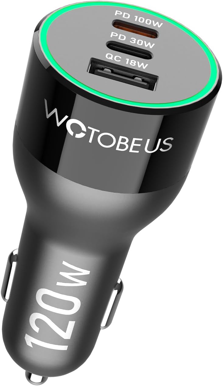 WOTOBEUS 120W USB C Car Charger Adapter with Dynamic LED Display – PD3.0 100W & PPS 45W QC5 Super Fast Charging, Fit for iPhone 16 15 14, iPad, MacBook, Samsung Galaxy S24 S23, Pixel, Type-C Laptops