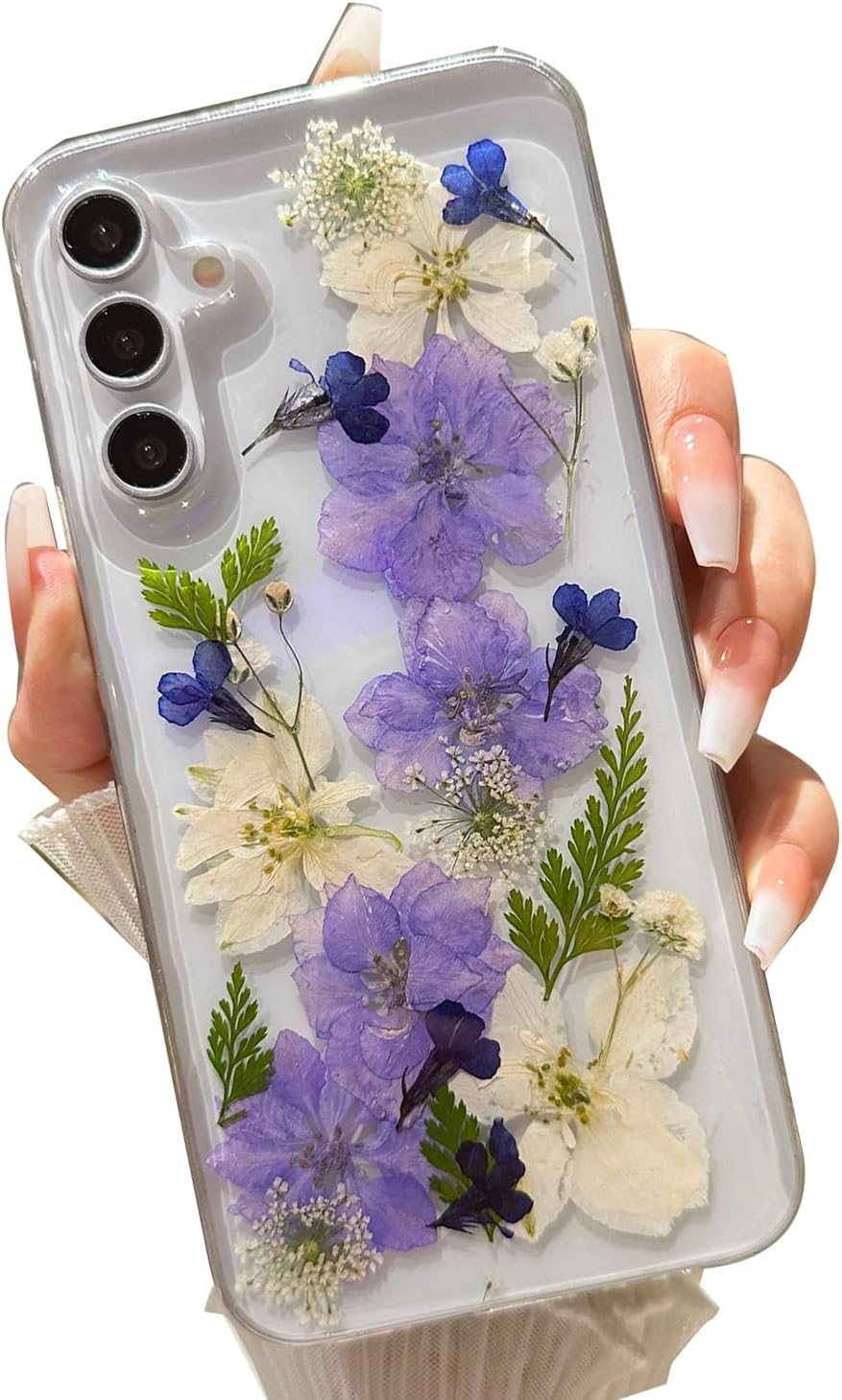 Woman Cute Flower Case for Samsung Galaxy A34 5G Elegant Purple White Floral Design, Girls Clear Case for Galaxy A34 5G Soft TPU Protective Cover, Lovely Case for Samsung A34