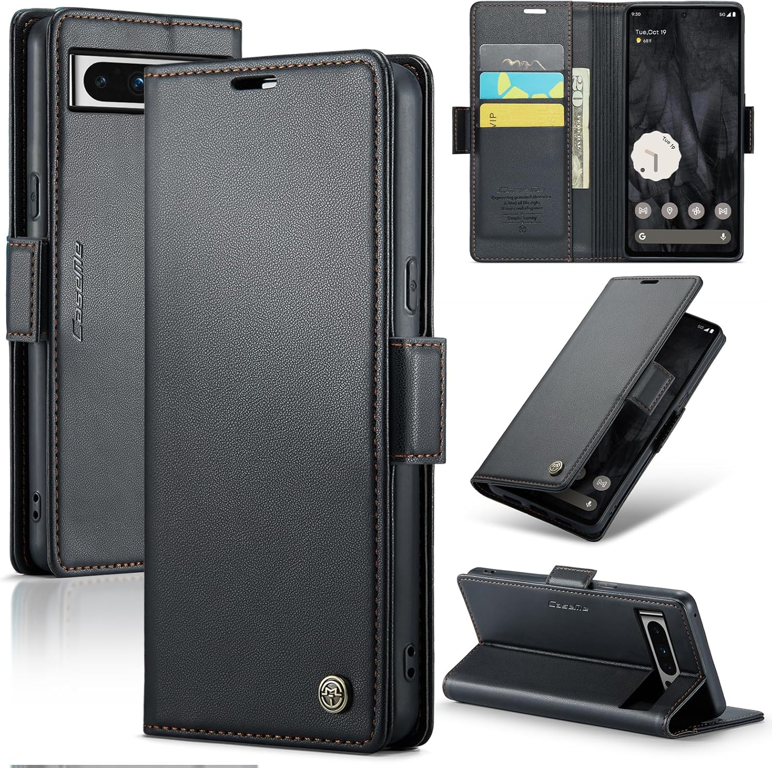 for Google Pixel 8 Pro Case, [RFID Blocking] PU Leather Wallet Flip Folio Case with Card Holder Kickstand Shockproof Phone Cover for Google Pixel 8 Pro (Black)