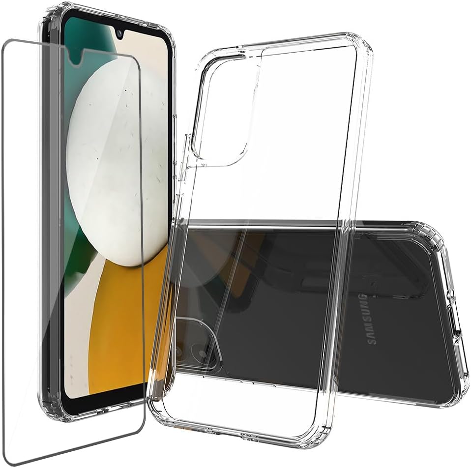 for Samsung Galaxy A34 5G Case Crystal Clear Slim Hard Case Hybrid Shockproof Bumper with Tempered Glass Screen Protector Full Body Anti-Yellow Anti-Scratch Phone Protective Cover