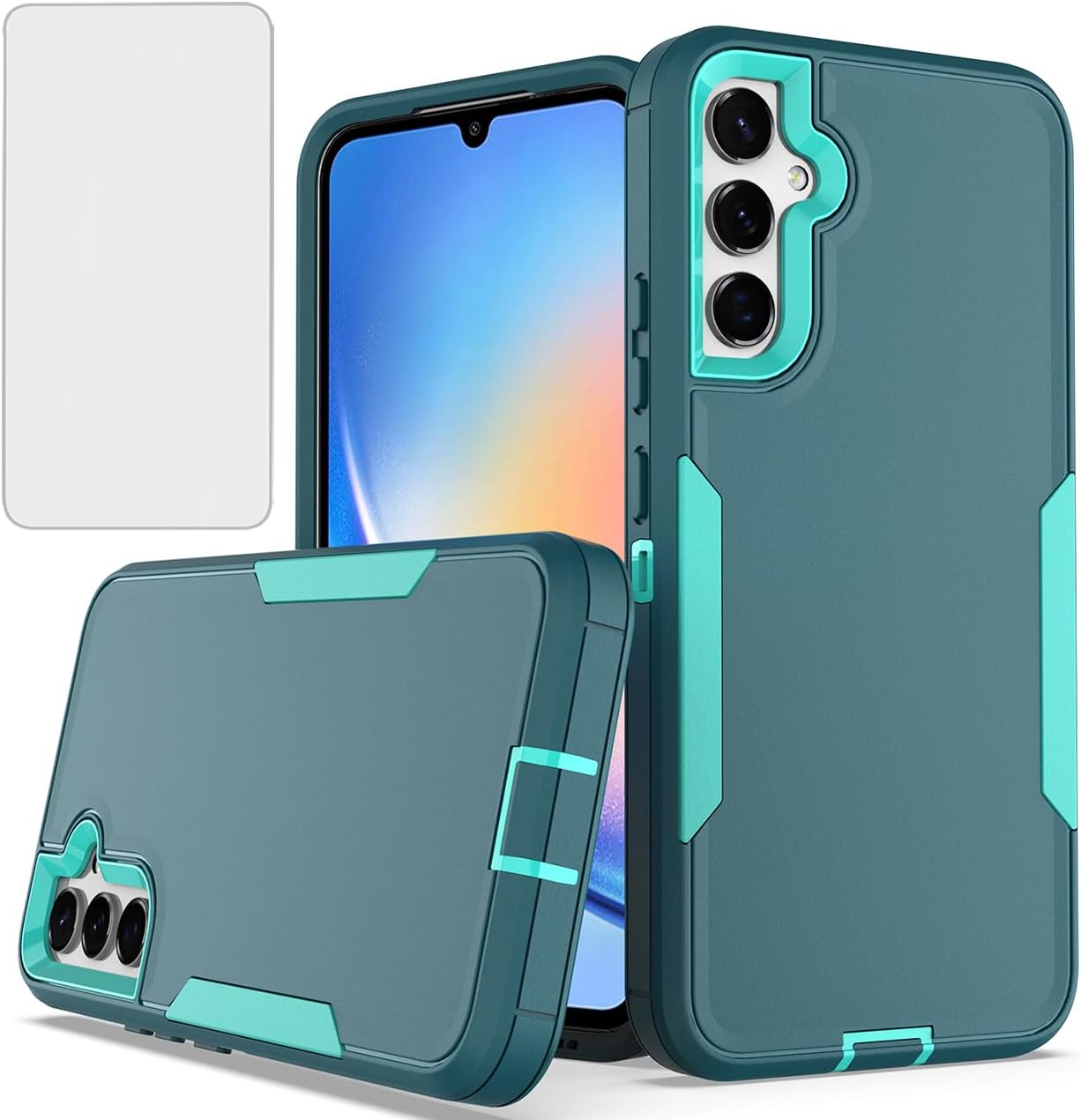 Case for Galaxy A34 5G Case, Samsung A34 5G SM-A346M Case with Screen Protector, Magnetic Car Mount Support Full Body Shockproof Silicone Protective Cover for Samsung Galaxy A34 5G Blue/Green