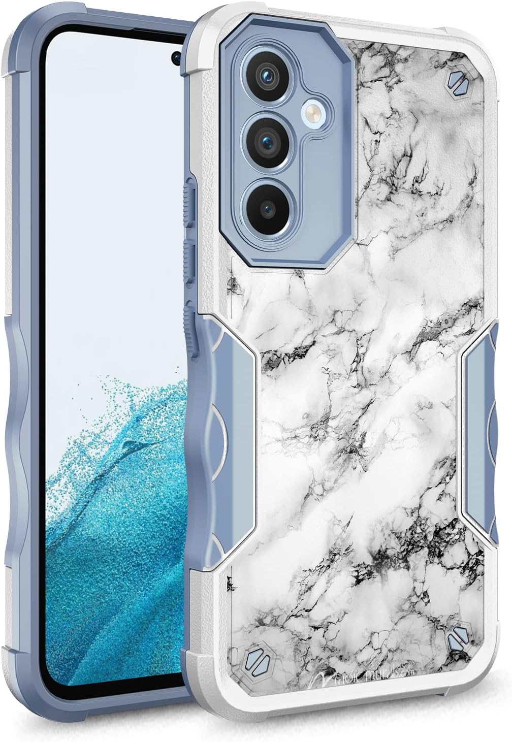 Rosebono Compatible with Samsung Galaxy A34 5G Case, Hybrid Dual Layer Graphic Design Pattern Heavy Duty Protection Case for Samsung Galaxy A34 5G (White Marble)