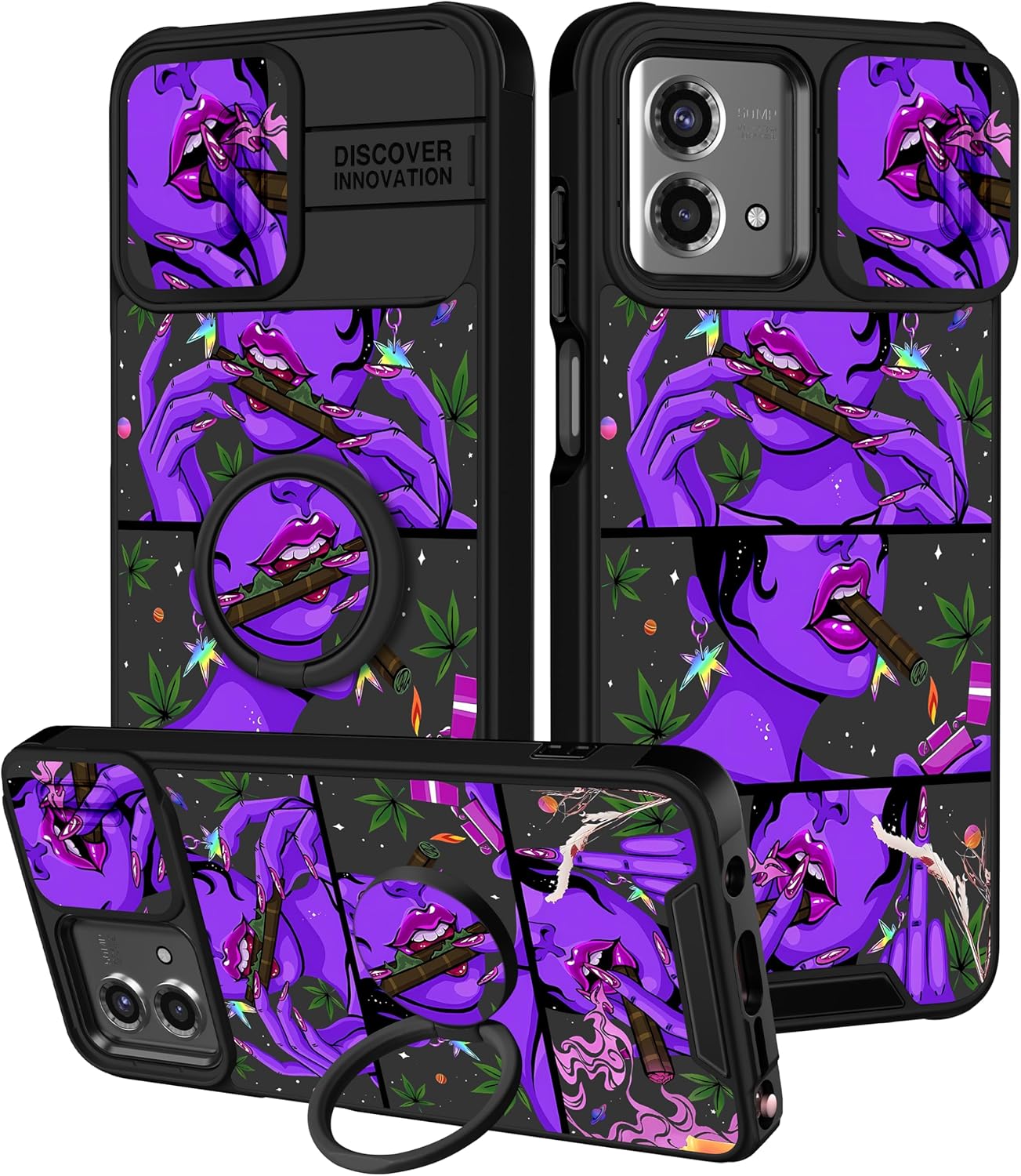 (2in1 for Moto G Stylus 5G 2023 Case for Women Girls Cute Phone Cover Girly Unique Cool Aesthetic Fashion Purple Funny Design with Camera Cover and Ring Stand Funda for Moto G Stylus 5G Case