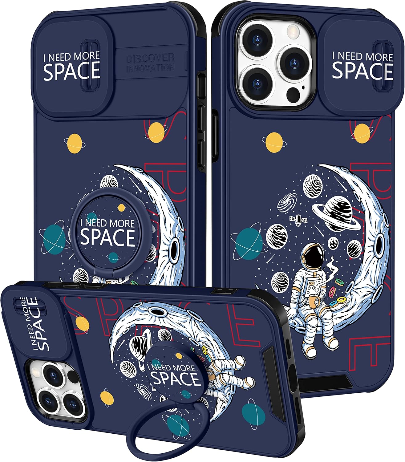 (2in1 for iPhone 12 Pro Max Case for Women Cute Girls Phone Cover Astronaut Funny Cool Cartoon Space Design with Camera Cover and Ring Stand Funda for Apple 12 Pro Max Case for Teen Boys