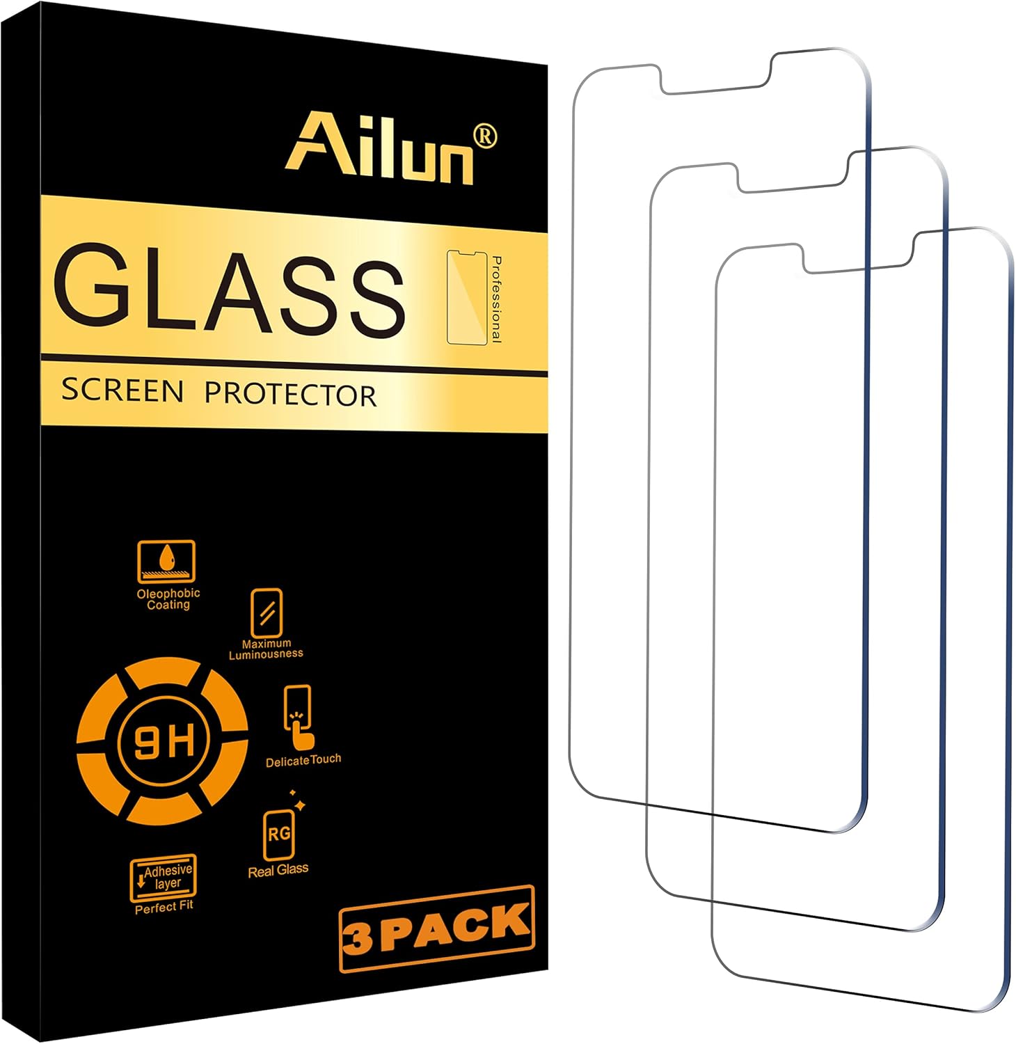 Ailun Glass Screen Protector for iPhone 14 / iPhone 13 / iPhone 13 Pro [6.1 Inch] Display 3 Pack Tempered Glass, Case Friendly