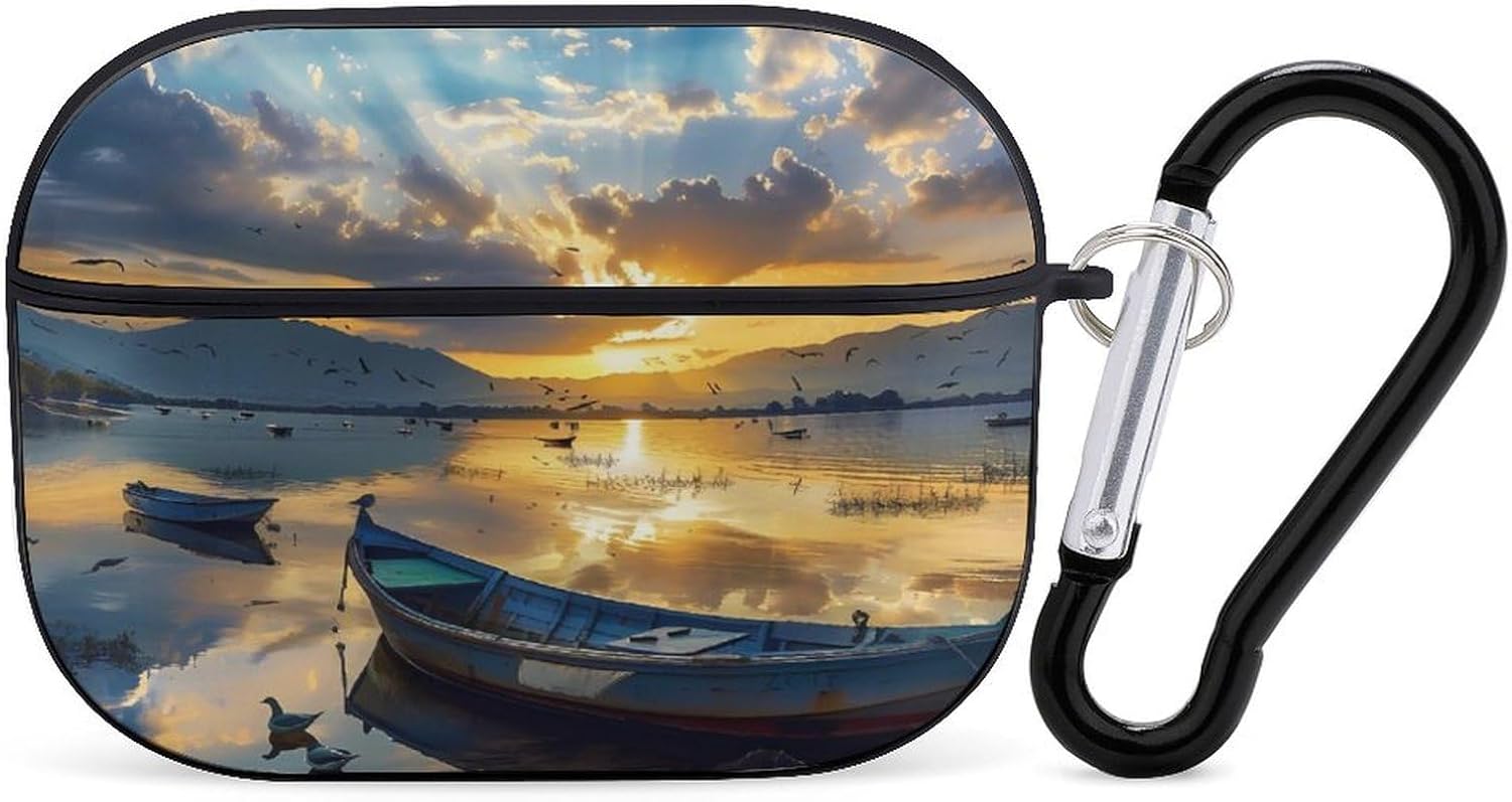 Blue Landscape Boat and Sea Headphones Case Bluetooth Headset Cover Earphone Protective Case Compatible with Airpods Pro Black-Color