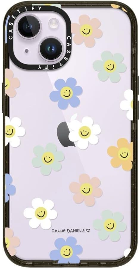 CASETiFY Impact iPhone 14 Case [4X Military Grade Drop Tested / 8.2ft Drop Protection] - Happy Daisies by Callie Danielle - Glossy Black