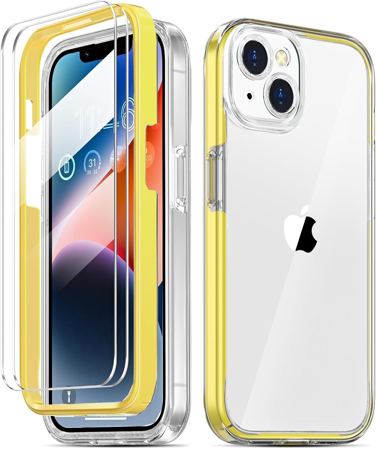 COOLQO Compatible for iPhone 14 Plus Case, with 9H Tempered Glass Screen Protector [Anti-Yellowing] Military Grade Protection Protective Phone Case Cover for iPhone 14 Plus, Yellow