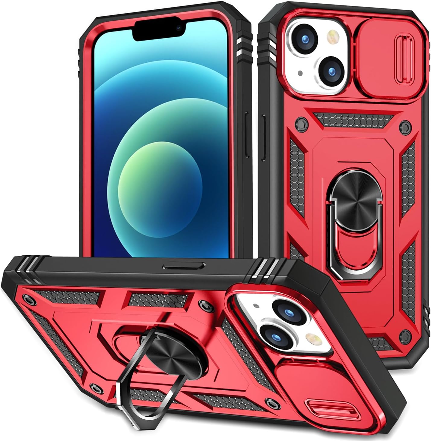 Case for iPhone 14 Plus Phone Case iPhone 14 Plus Case with Camera Cover and Kickstand,Heavy Duty Protective 14 Plus Phone Case Cover for iPhone 14 Plus (Red)