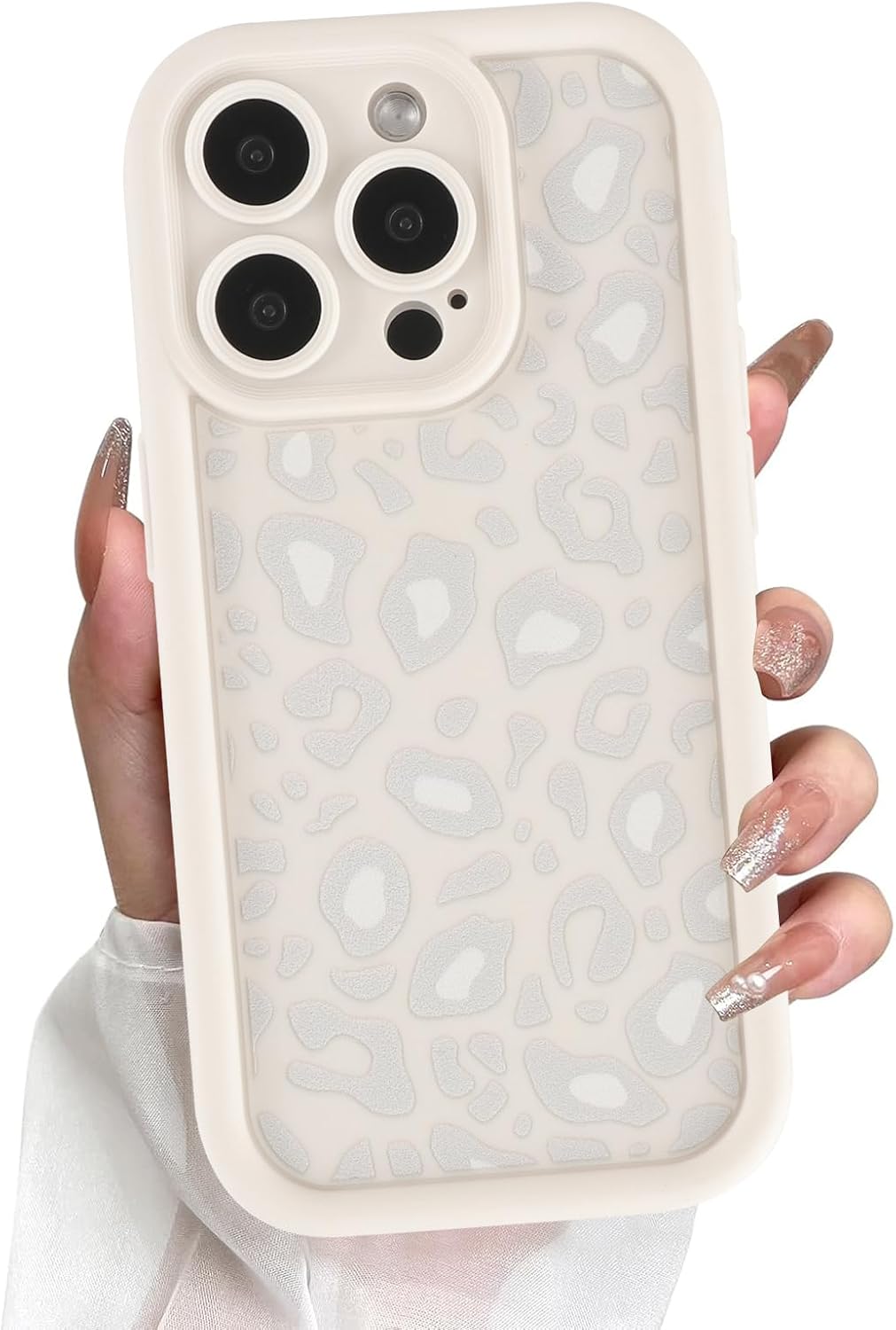 Cheetah Print Phone Case for iPhone 16 Pro Case 6.3″, Cute Full Camera Lens Pattern Aesthetic Design Soft Slim Protective Shockproof TPU Phone Cover for Women Girls-White Leopard