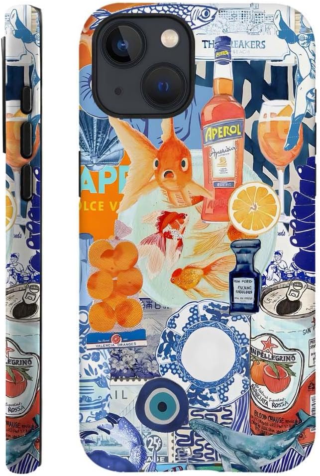 Compatible with for iPhone 14,Fish European Collage Blue Phone Case for Girl Women Boy Men,Scratch Resistant Shockproof Cover Case for iPhone 14