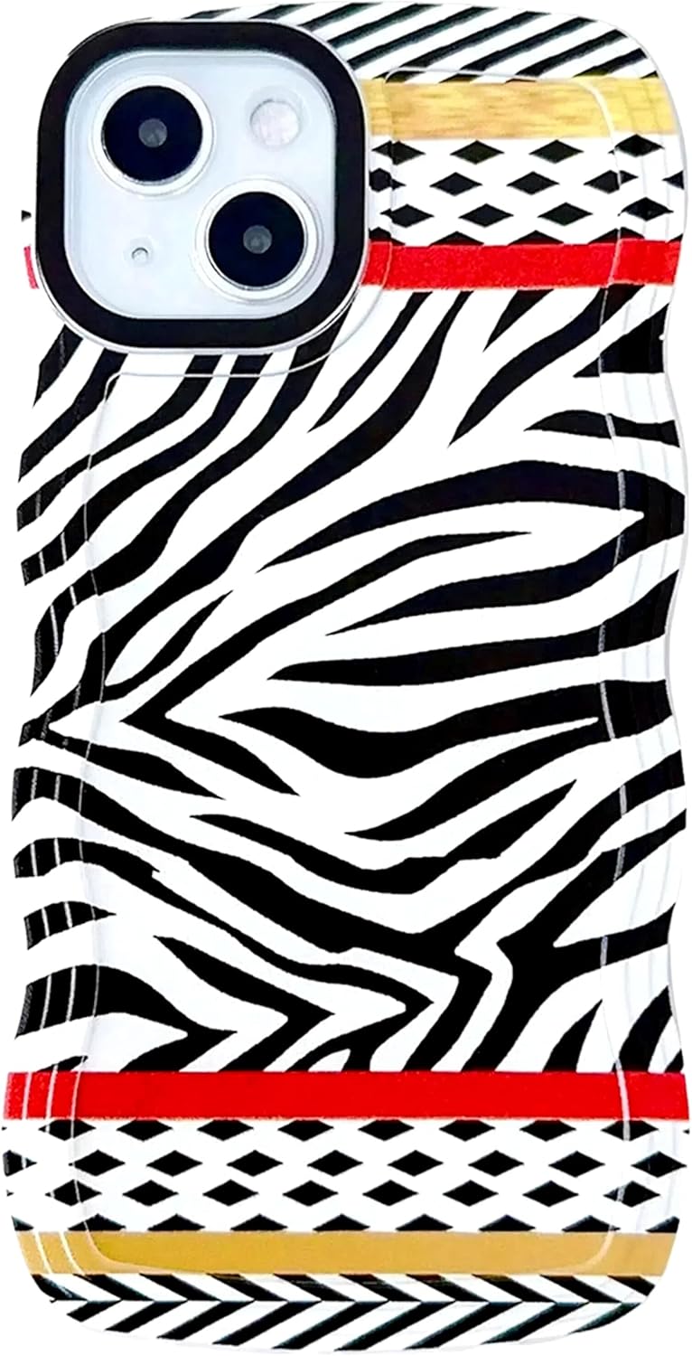 Compatible with iPhone 13 Mini Wavy Case for Women Girls,Aesthetic Cute Girly Design Soft Shockproof Cell Phone Cover for iPhone 13Mini 5.4 Inch (Zebra Print/Checkered)