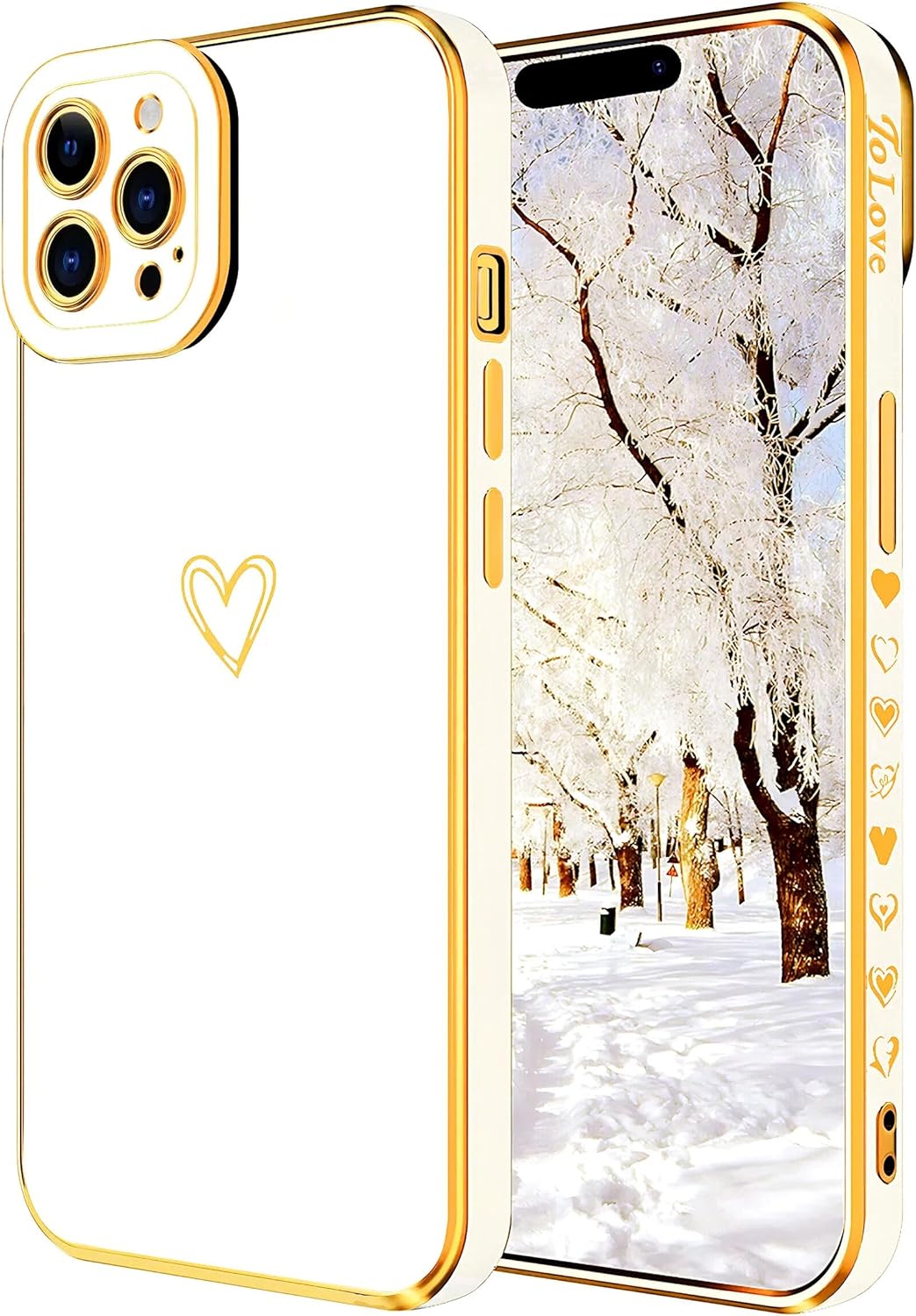 Compatible with iPhone 13 Pro Max Heart Case for Women Girls,Aesthetic Cute Girly Cool Luxury Preppy Design,Slim Thin Soft Shockproof Cell Phone Silicone Cover for iPhone 13ProMax（Gold/Beige）