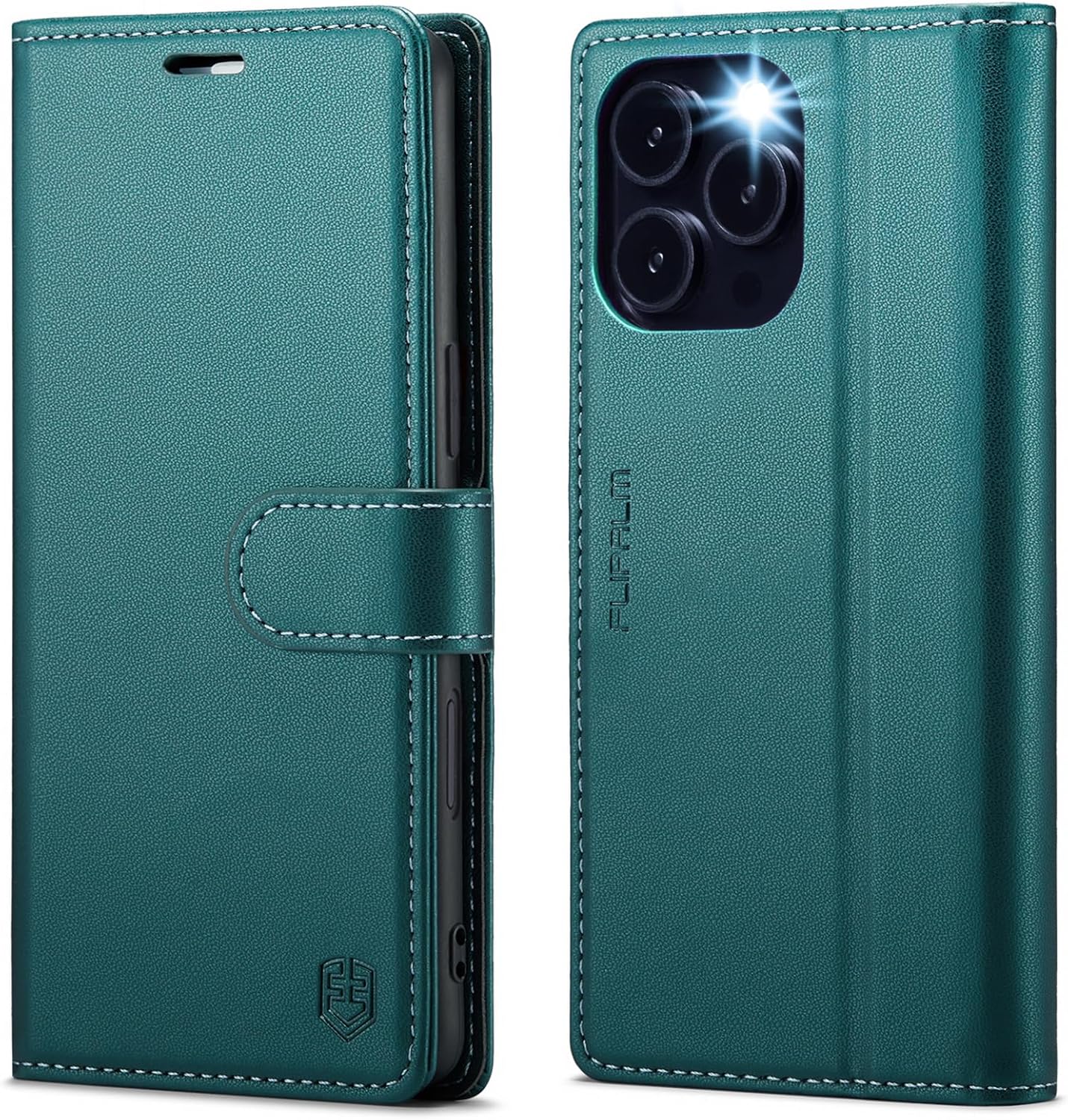 Compatible with iPhone 16 Pro 6.3″ Wallet Case with RFID Blocking Credit Card Holder, PU Leather Folio Flip Kickstand Protective Shockproof Cover Women Men for Apple 16 pro Phone Case (Bluegreen)