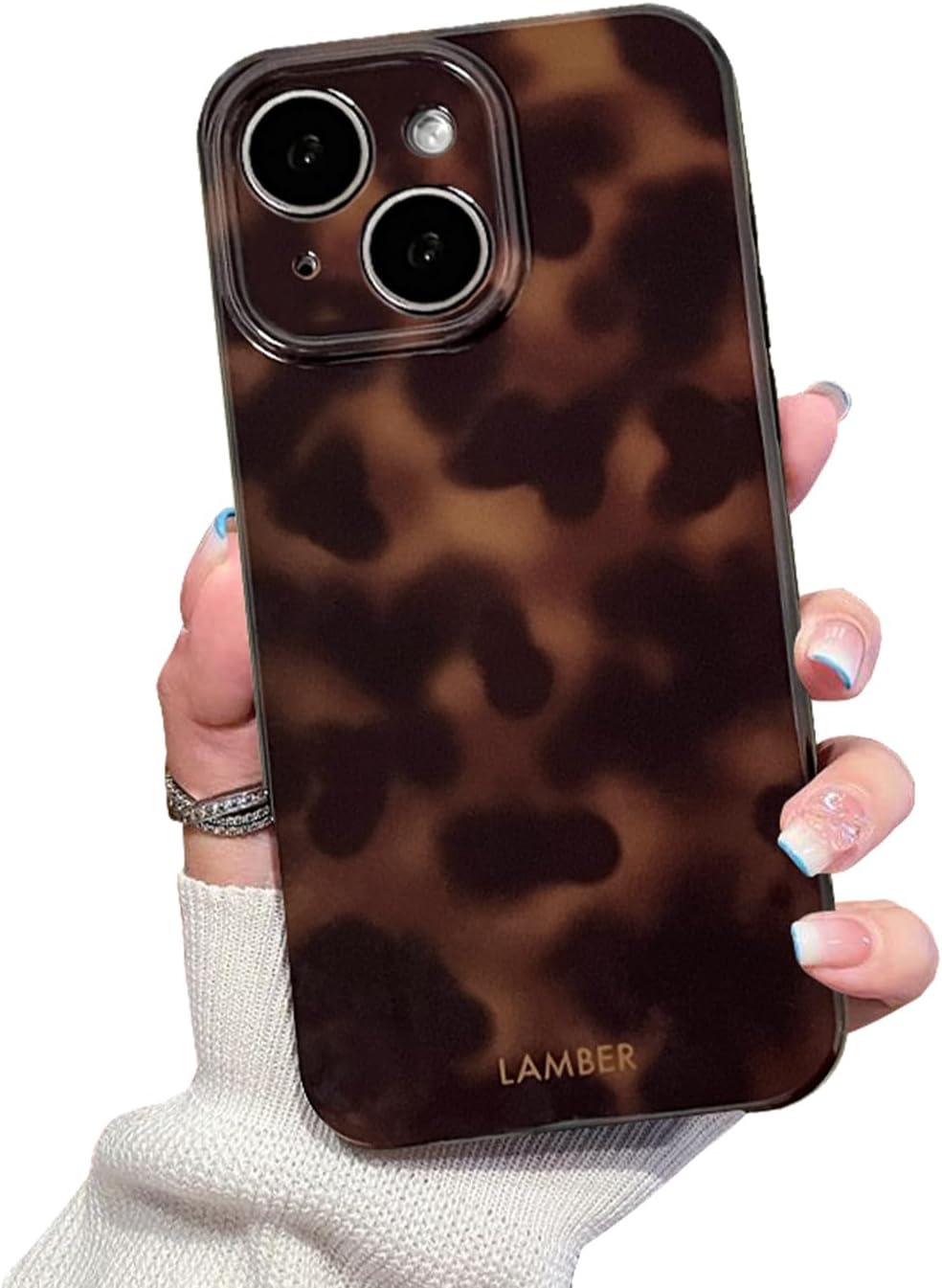 Cute Phone Case for iPhone 13 Case Amber Leopard Full Camera Protective Slim Shockproof Aesthetic Phone Case-Brown Amber