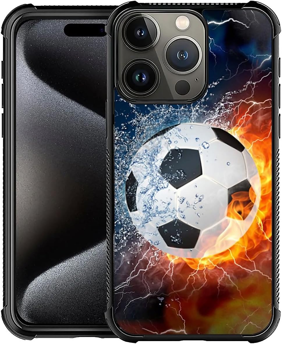 DAIZAG Case Compatible with for iPhone 16 Pro Max Ice Fire Soccer Phone Case Shockproof Soft Phone Case Cover for Boy Men Gift Case for iPhone 16 Pro Max