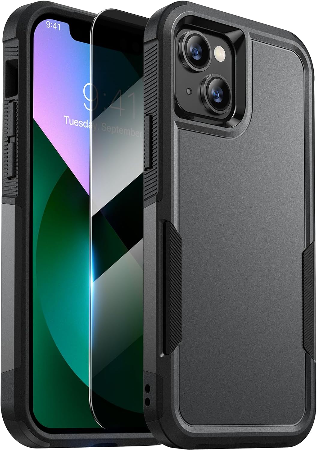 Diaclara Designed for iPhone 13 Case, [with Privacy Screen Protector] [Anti Spy] [Military Grade Drop Protection] Heavy Duty Full-Body Shockproof Phone Case, Black