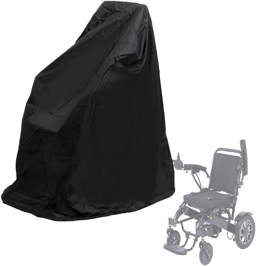 Electric Wheel Chair Cover Waterproof Mobility Scooter Storage Cover for Travel Power Wheelchair Dust Protective Cover with Adjustable Drawstring (45″L x 29.5″W x 51″H, Black)