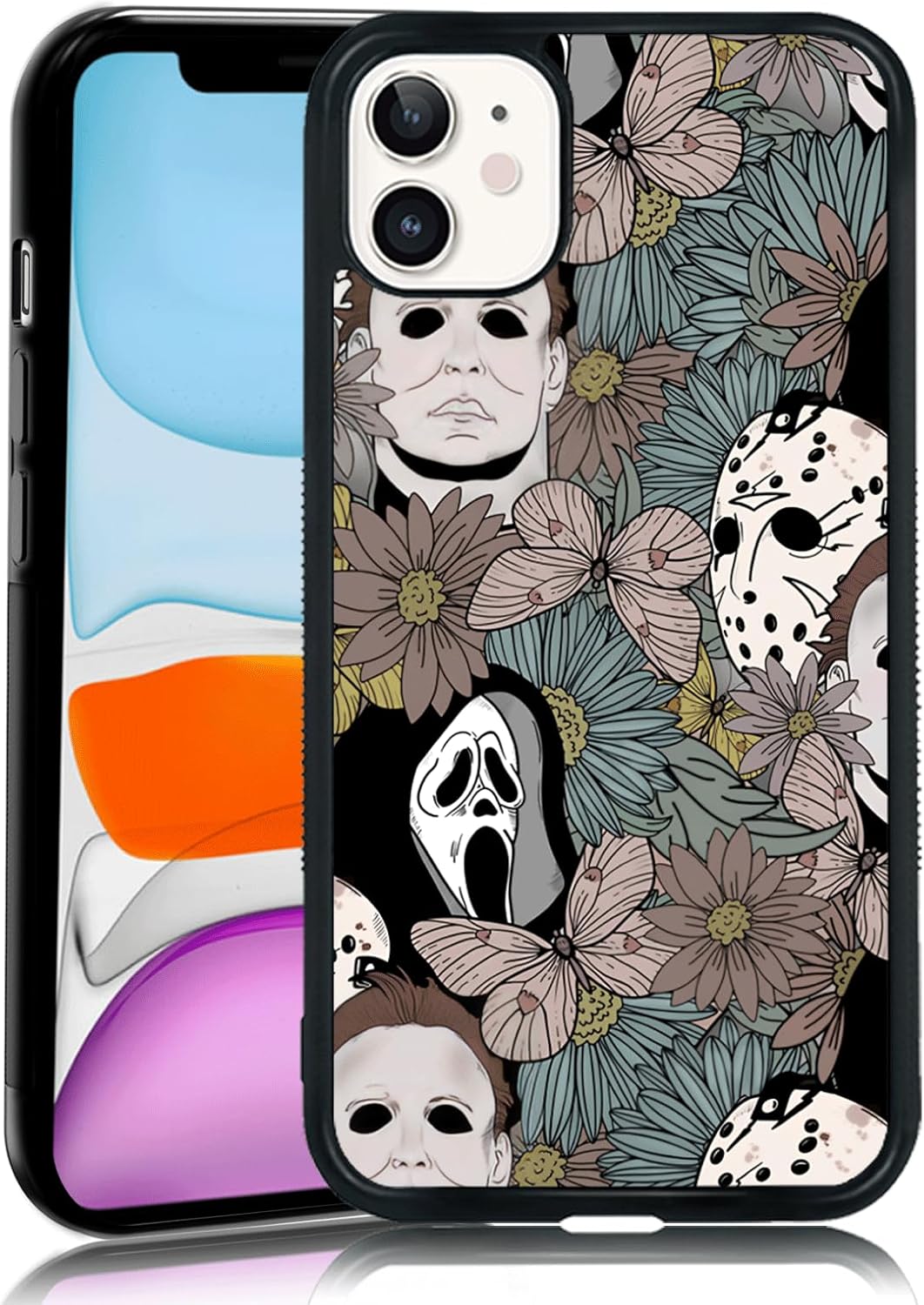 Horror Flowers Scary Phone Case Fit for iPhone 11, TPU iPhone Case Shockproof Ghostface Fashion Design Phone Cover Gift for Boy Girl Men Women