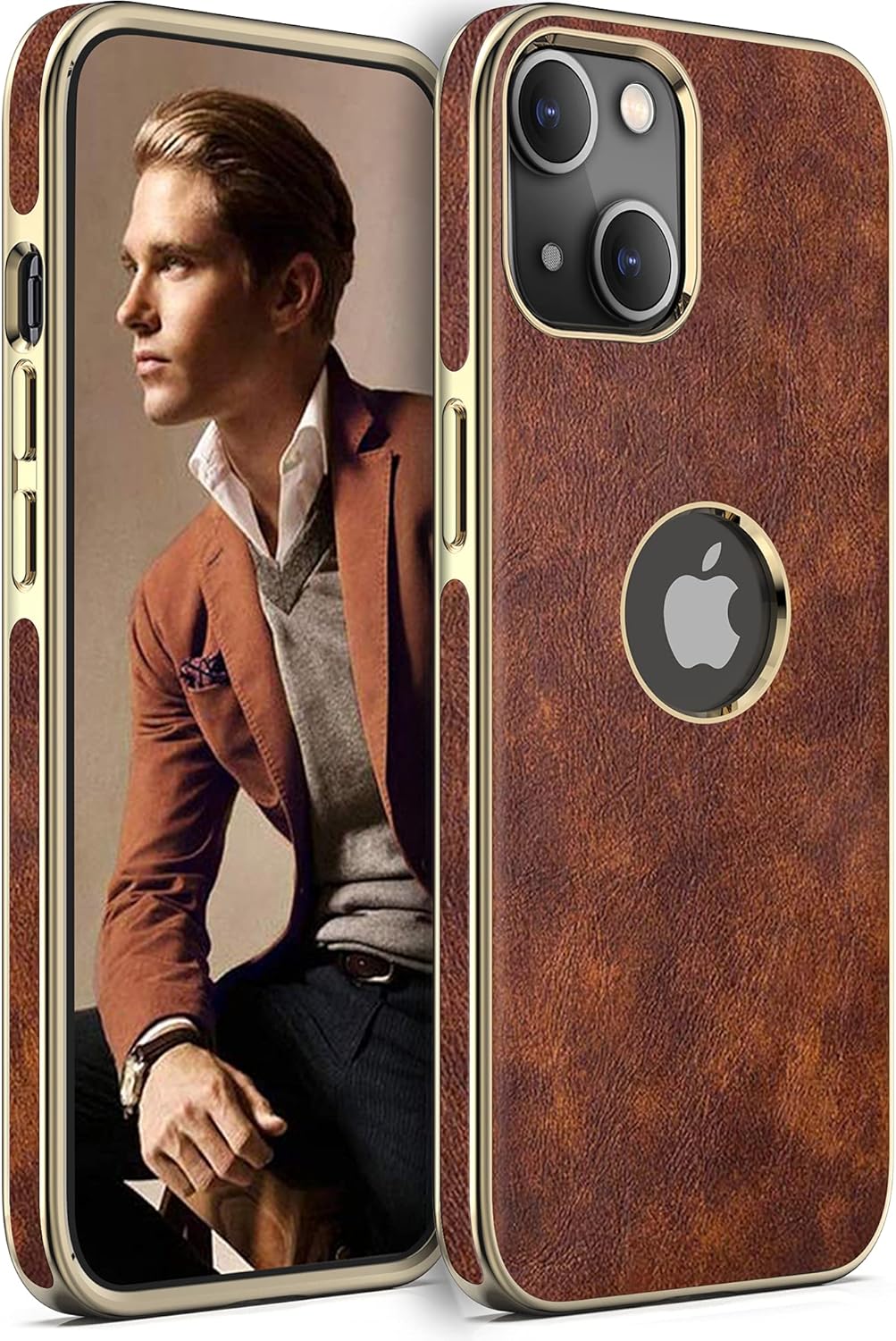 LOHASIC for iPhone 13 Case, Vintage Leather Thin Slim Luxury PU Soft Flexible Bumper Non-Slip Grip Shockproof Anti-Scratch Full Body Protective Cover Phone Cases for iPhone 13 6.1″ 2021 – Brown