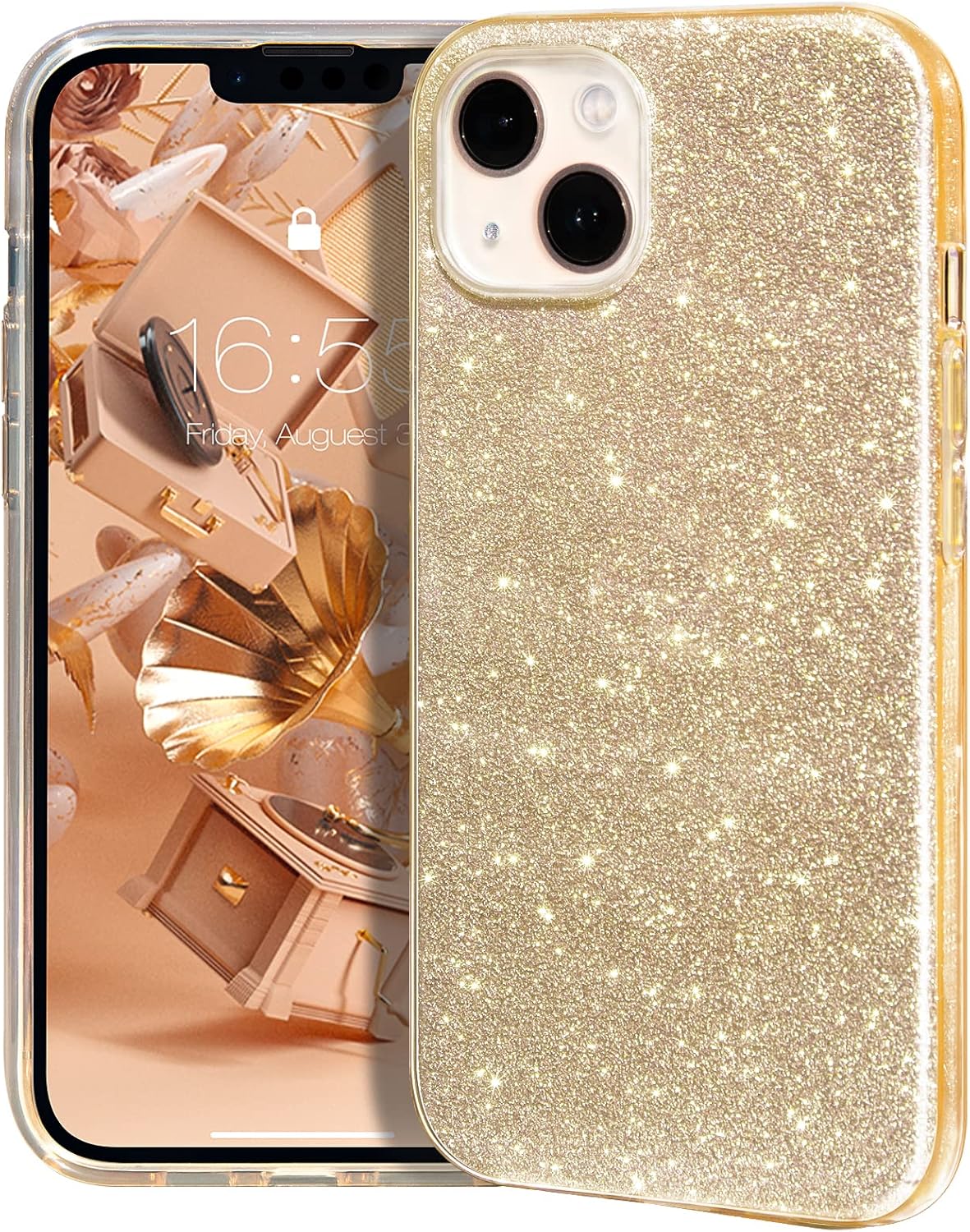 MATEPROX Compatible with iPhone 14 Case Bling Sparkle Cute Girls Women Protective Cases Cover for iPhone 14 6.1″ 2022 (Gold)