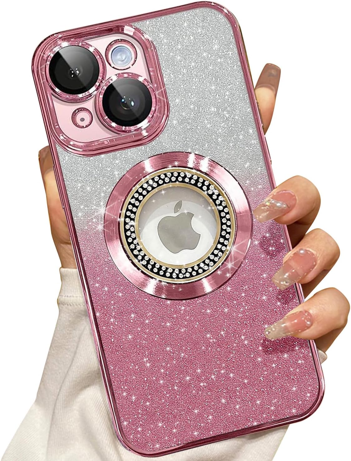 Misscase for iPhone 13 Magnetic Glitter Case Compatible with MagSafe,Full Protection Slim Shockproof Anti-Scratch Case with Camera Lens Protector Logo View Dust-Proof Net for Women Pink