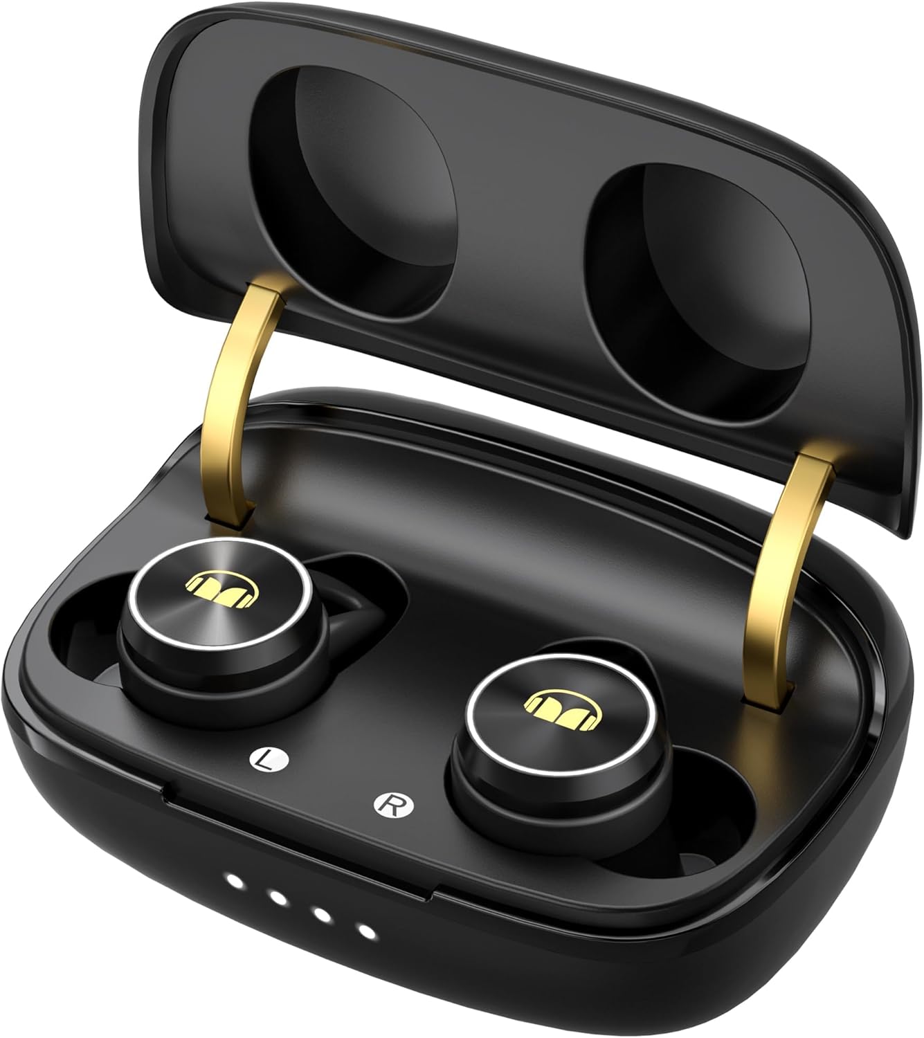 Monster Clarity 101Plus AirLinks Wireless Earbuds, Bluetooth 5.0 in-Ear Headphones with Charging Case, Stereo Earphones Deep Bass Sound, Built-in Mic, Clear Call, Water Resistant Design for Sports.