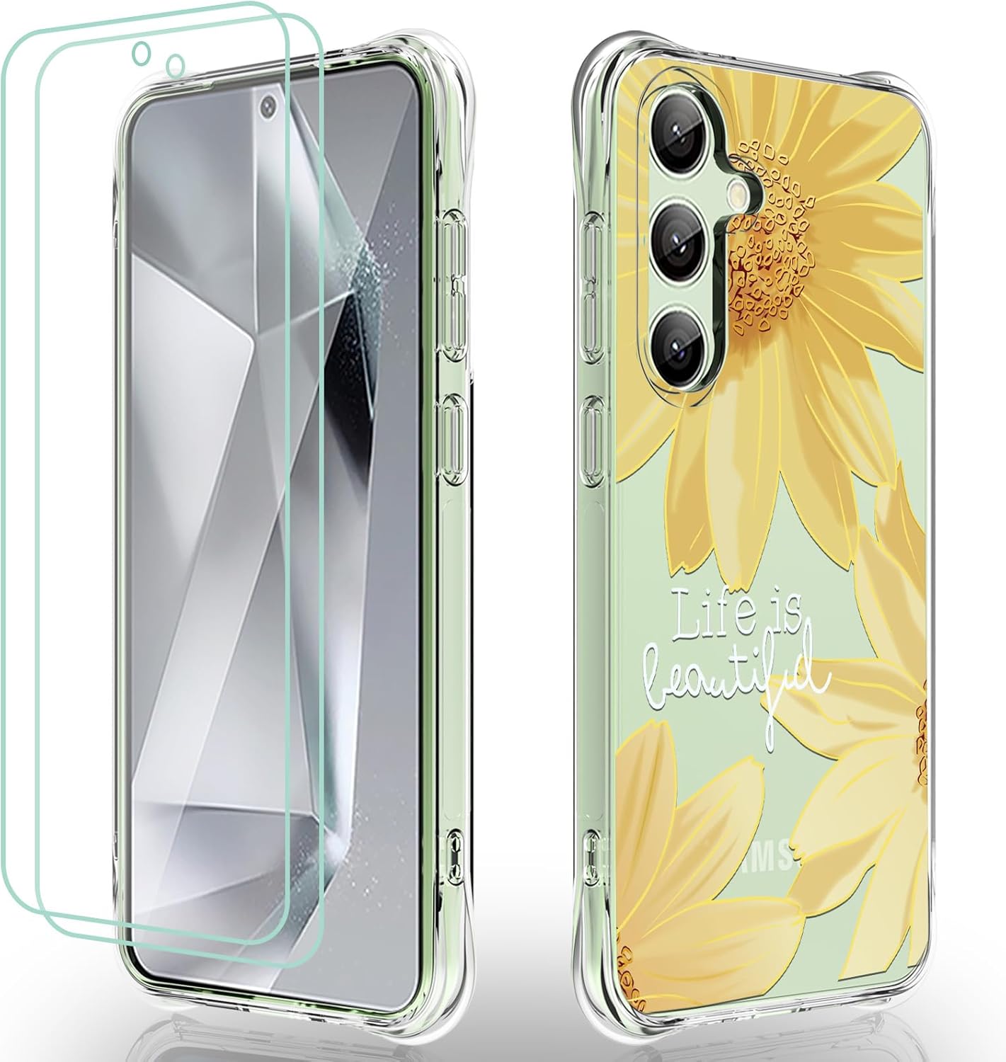 Osophter for Galaxy S24 FE Case: Women Girls Flower Floral with Screen Protector Flexible TPU Rubber Phone Cover Case for Samsung Galaxy S24 FE(Big Sun Flower)