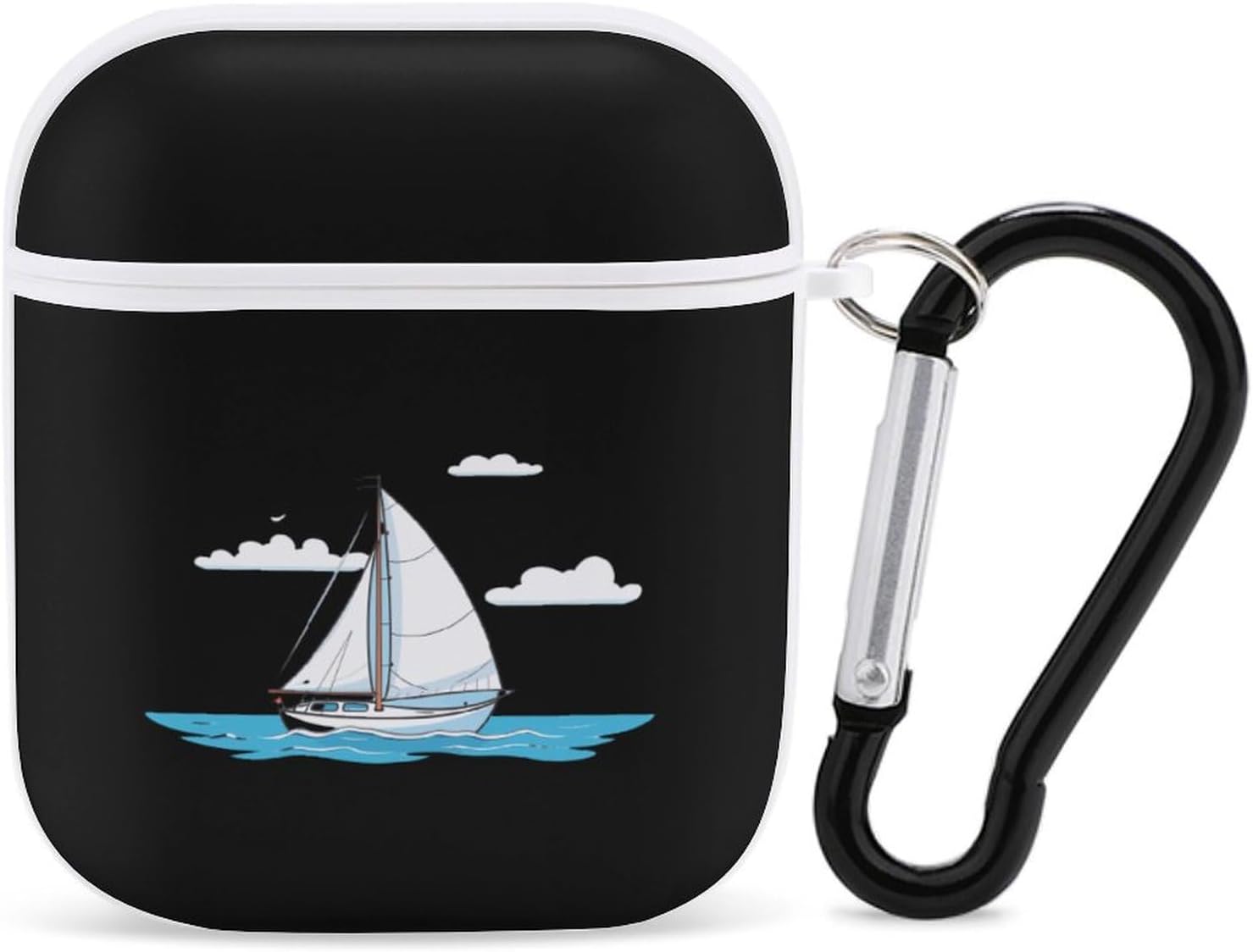 Sailboat Headphone Protective Case Compatible with AirPods 1&2 Cute Earphone Case with Keychain White-Style