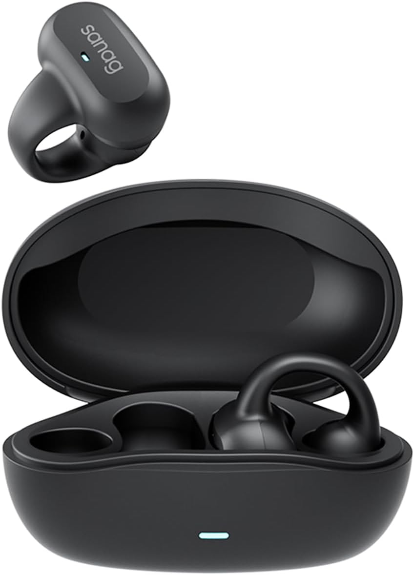 Sanag Earring Wireless Earbuds Bluetooth 5.3 with Charging Case|Open Ear Headphones Compatible with iPhone/Samsung Phone for Men,Women,and Kids-Black