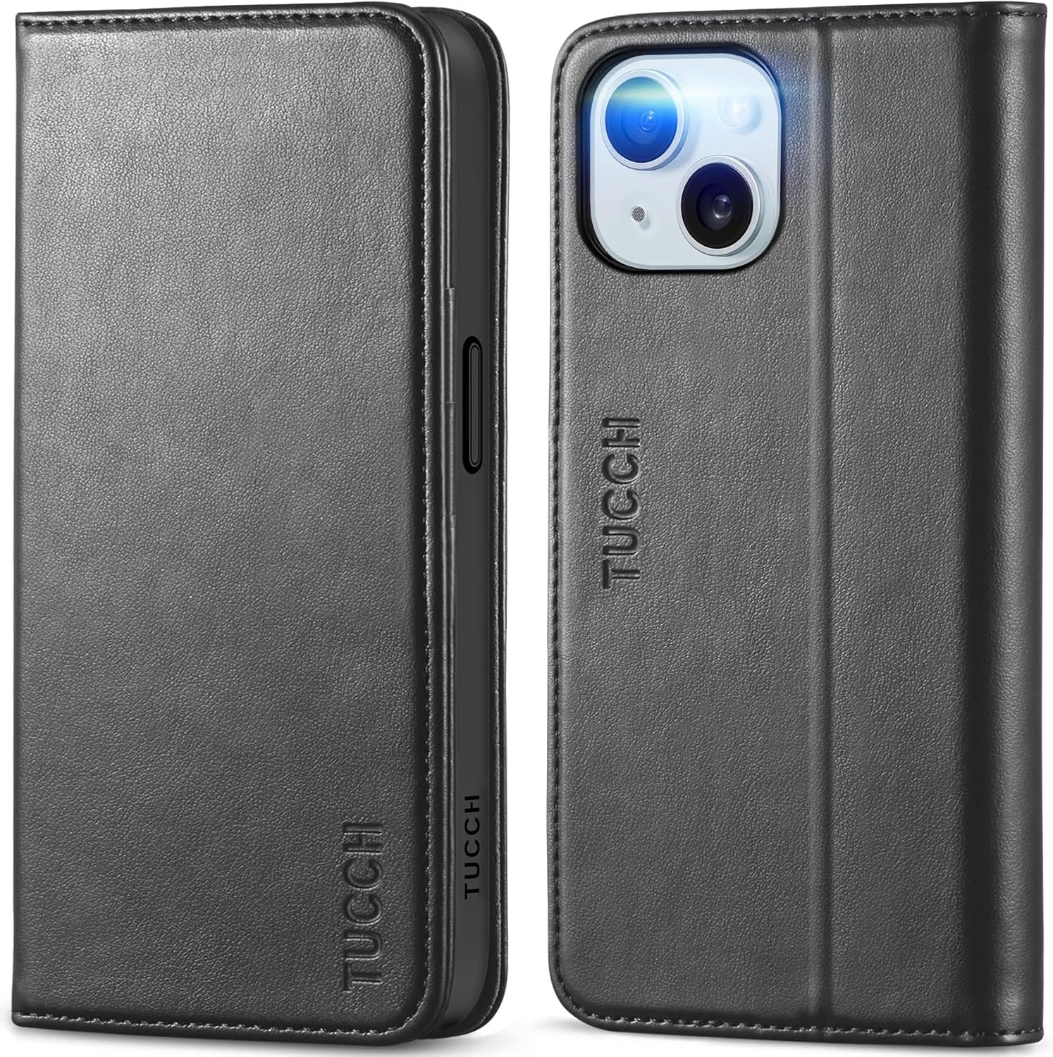 TUCCH Case Wallet for iPhone 15 6.1", [3 Card Slots] Kickstand PU Leather [RFID Blocking] Case, Flip Folio Cover with [TPU Shockproof Interior Shell] Compatible with iPhone 15 5G 2023, Classic Black