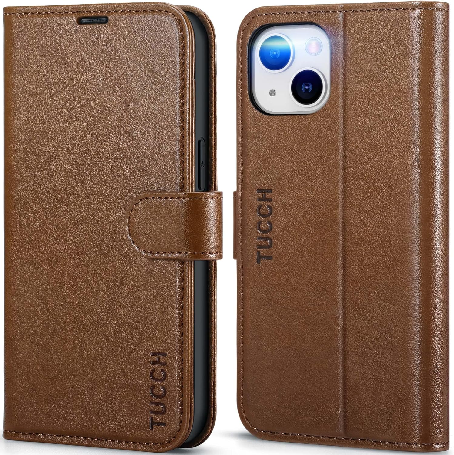 TUCCH Case for iPhone 14 Wallet Case 6.1", Flip Wallet PU Leather Magnetic Protective Cover with [RFID Blocking] [4 Card Slots] Stand [TPU Interior Case] Compatible with iPhone 14 6.1, Brown