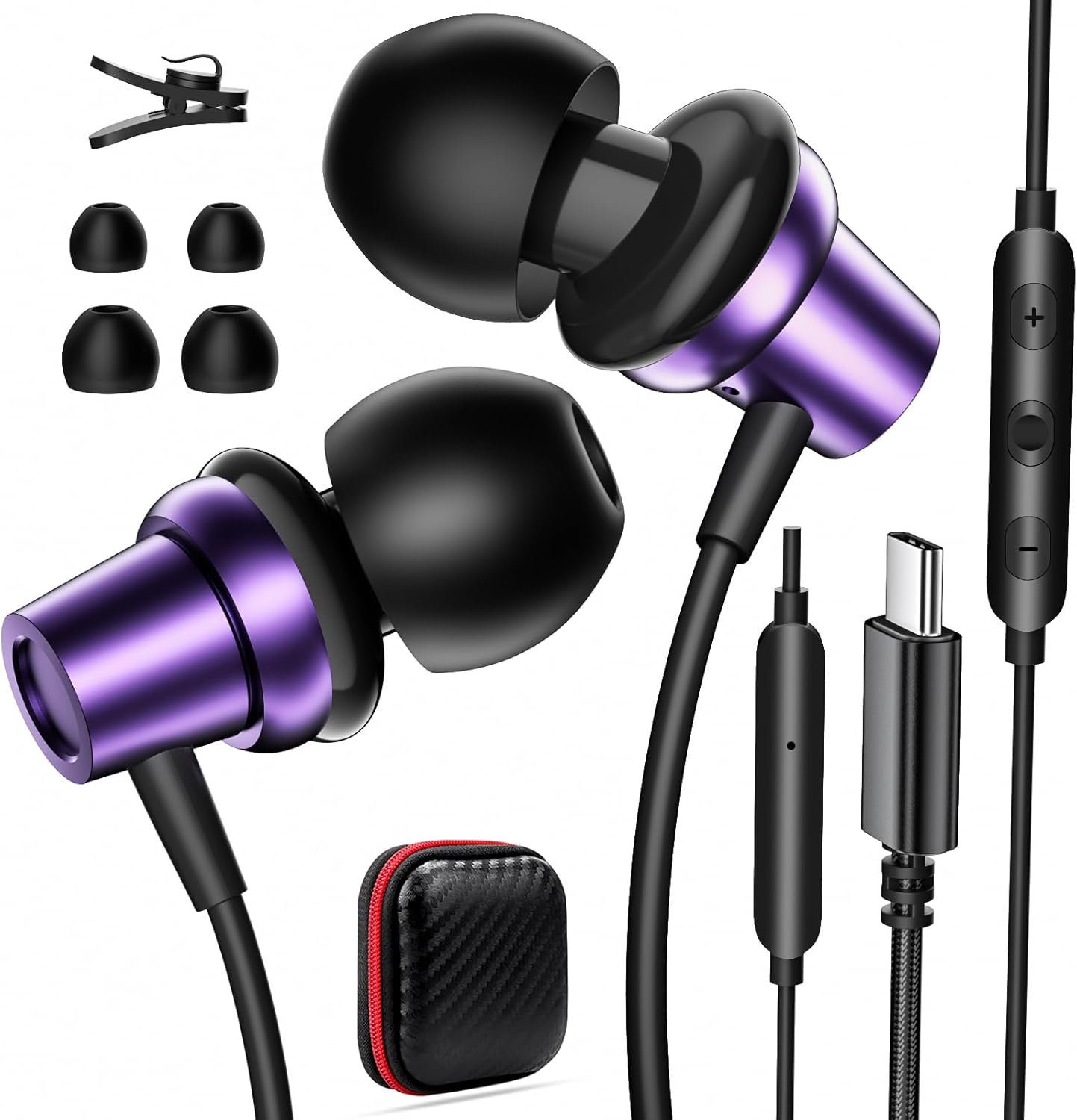 USB C Headphone for iPhone 16 Pro Max 15 Plus Wired Earbuds with Mic Volume Control School Kid Adult Laptop in-Ear Noise Canceling Android Type C Earphone for iPad for Samsung S24 S23 A53 Pixel Purple