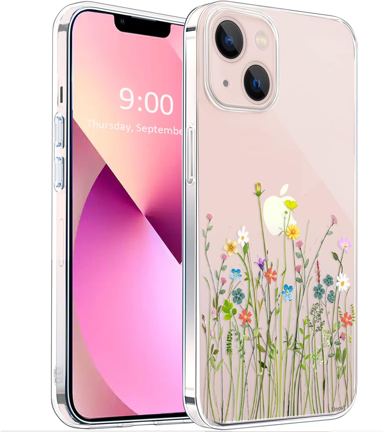 Unov Case Compatible with iPhone 13 Case Clear with Design Embossed Floral Pattern Soft TPU Bumper Slim Protective 6.1 Inch (Flower Bouquet)