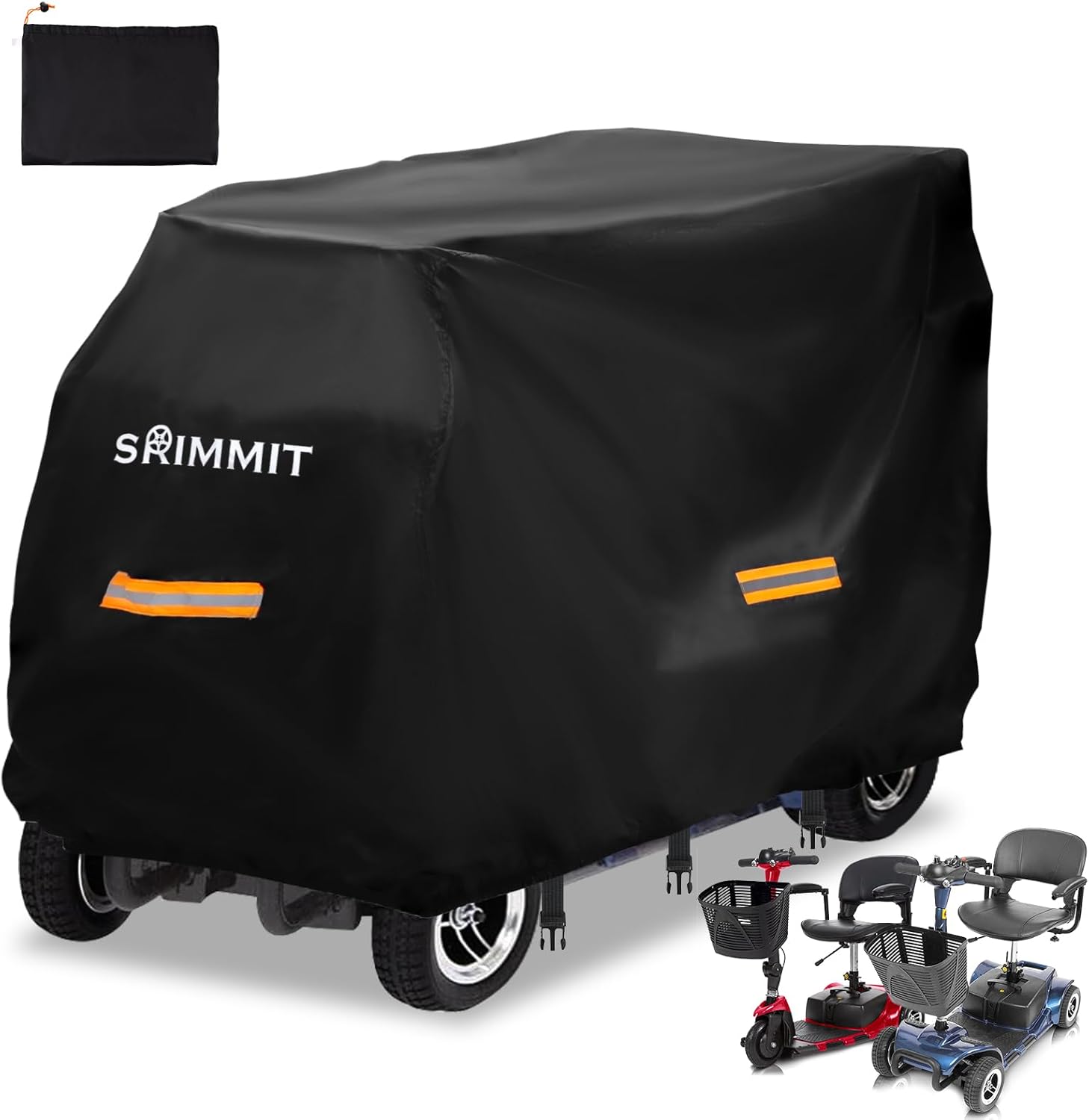 Upgraded Mobility Scooter Storage Cover,SRIMMIT Heavy Duty 420D Oxford Fabric Electric Scooter Cover, Waterproof,Anti-UV,Durable with Waterproof Strip,Reflective Strips,3 Buckles (2XL 69″x 25″x 47″)