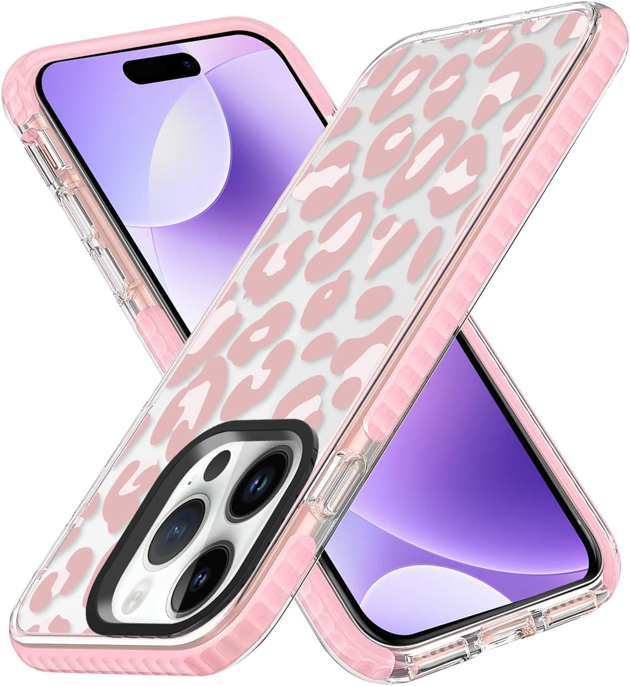 ZIYE Clear Case for iPhone 15 Pro Cover Pink Leopard Design Shockproof Soft TPU Bumper Protective Phone Case for Women Girls Girly Cute Case for iPhone 15 Pro