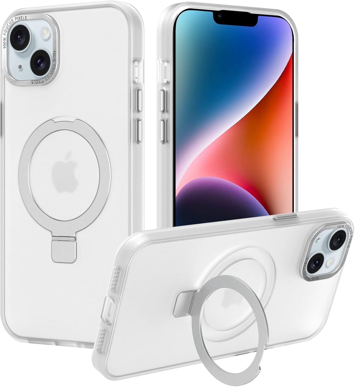 ZIYE Magnetic for iPhone 14 Case with Stand[Compatible with MagSafe]，Shockproof Magnetic Kickstand Slim Translucent Cover for iPhone 14 Case with Ring Stand,White